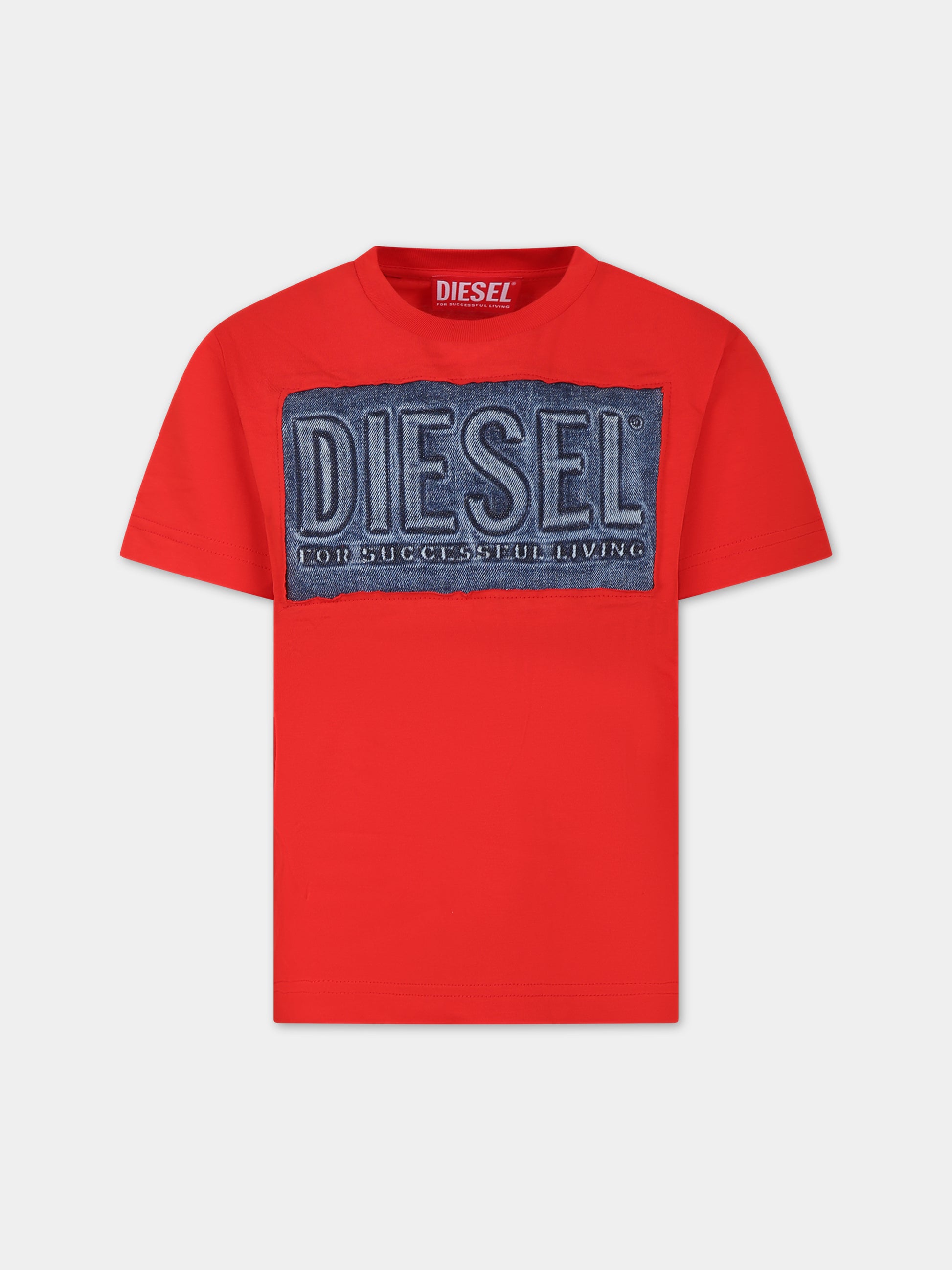 T-shirt rossa per bambino con logo,Diesel,J01209 00YI9 K438