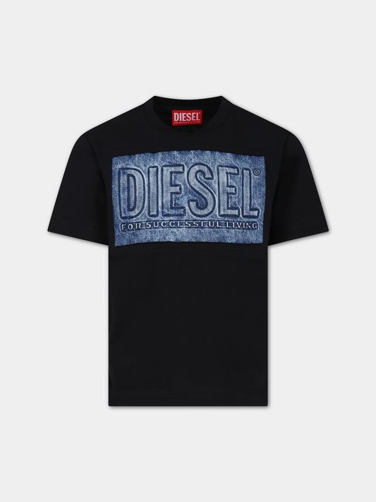 T-shirt nera per bambino con logo,Diesel,J01209 00YI9 K900
