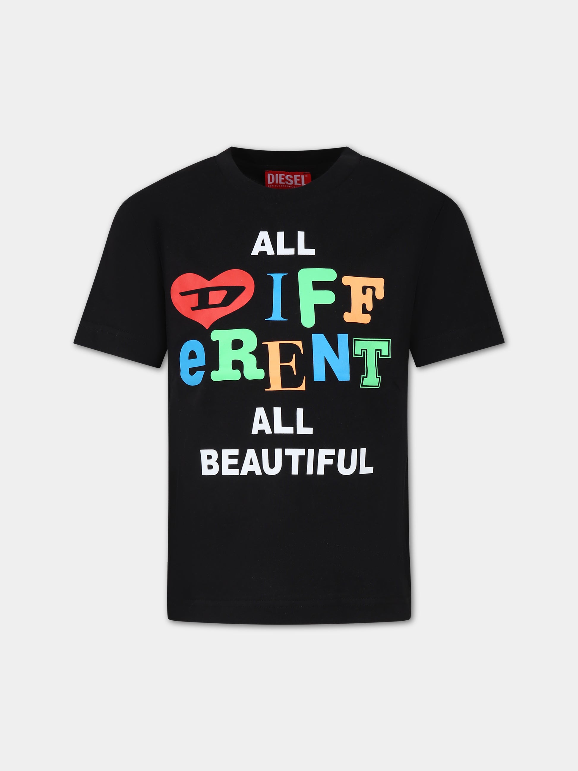 T-shirt nera per bambini con logo,Diesel,J01311 KYAR1 K900