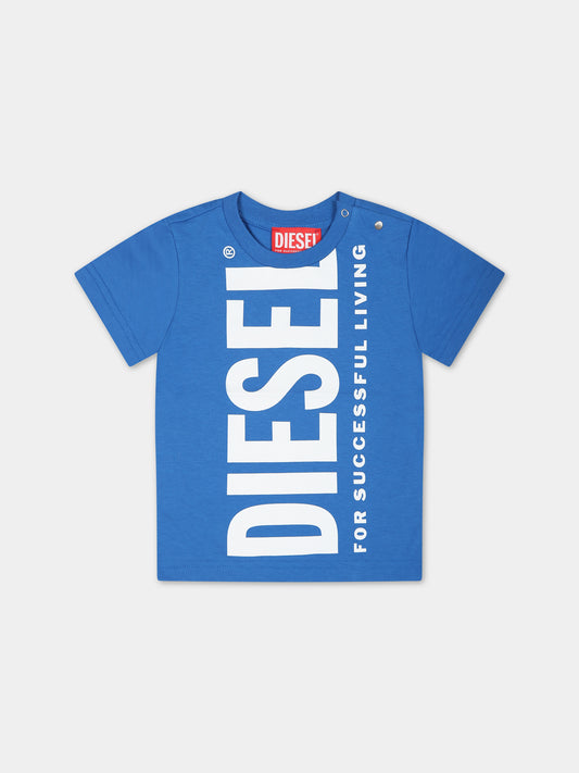 T-shirt blu per neonati con logo,Diesel,K00347 00YI9 K80H