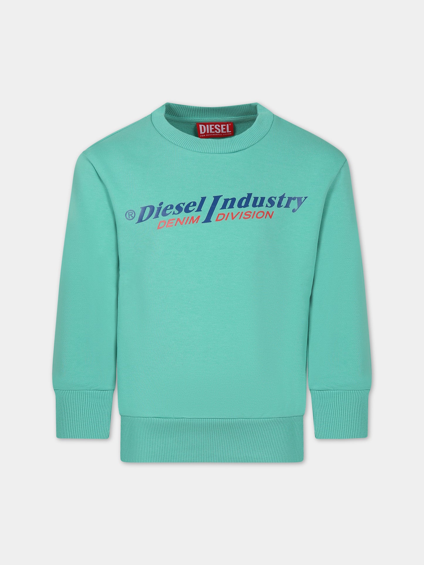 Felpa verde per bambino con stampa logo,Diesel,J01117 0IAJH K50T