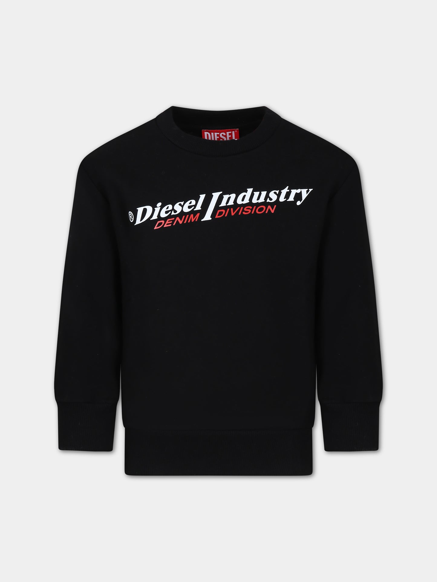 Felpa nera per bambino con stampa logo,Diesel,J01117 0IAJH K900