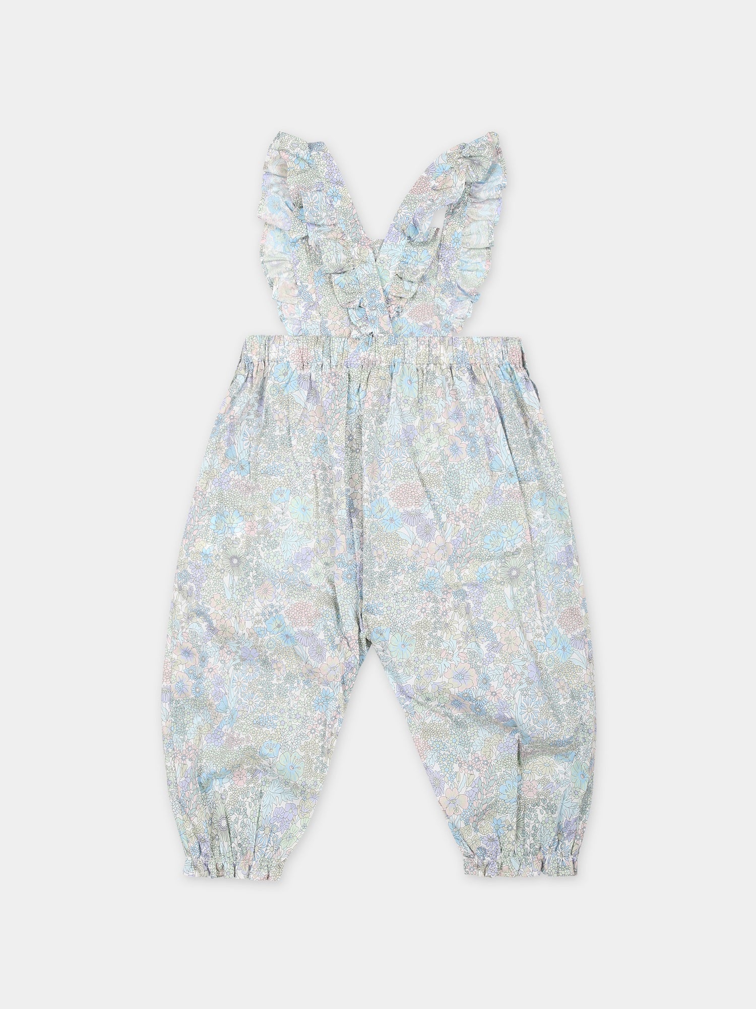 Salopette celeste per neonata con stampa floreale,Tartine Et Chocolat,TY32010 50
