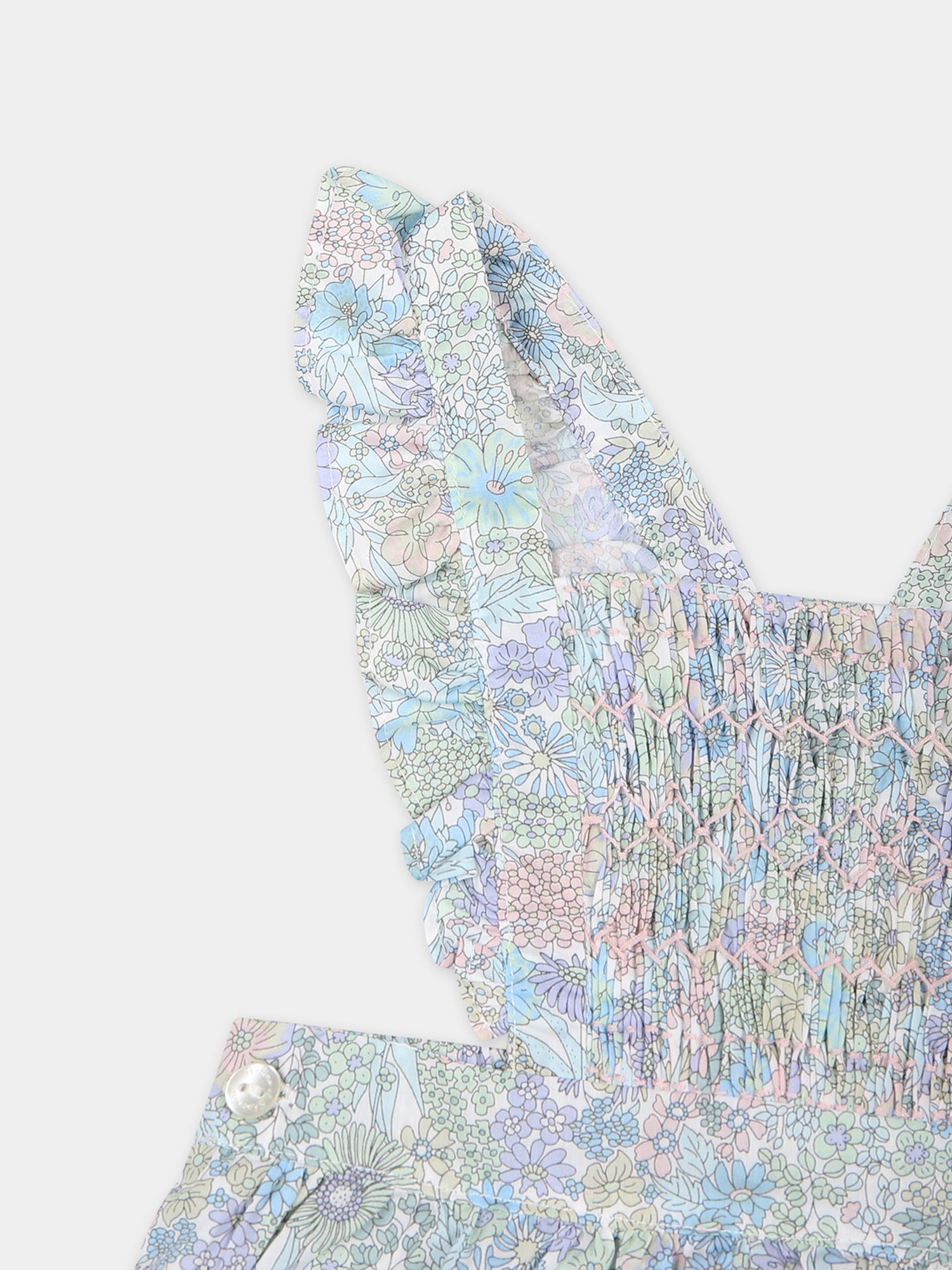 Salopette celeste per neonata con stampa floreale,Tartine Et Chocolat,TY32010 50