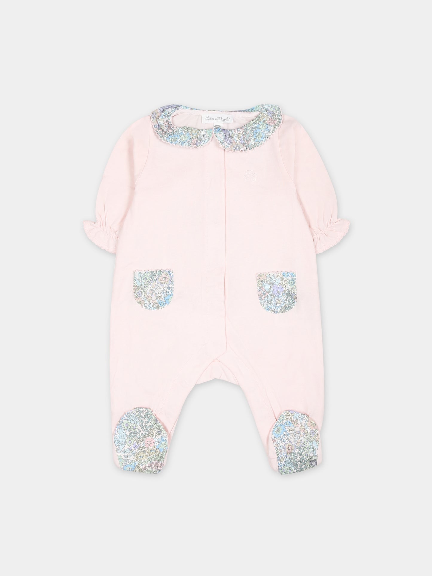 Tutina rosa per neonata con tessuto Liberty,Tartine Et Chocolat,TY54000 31