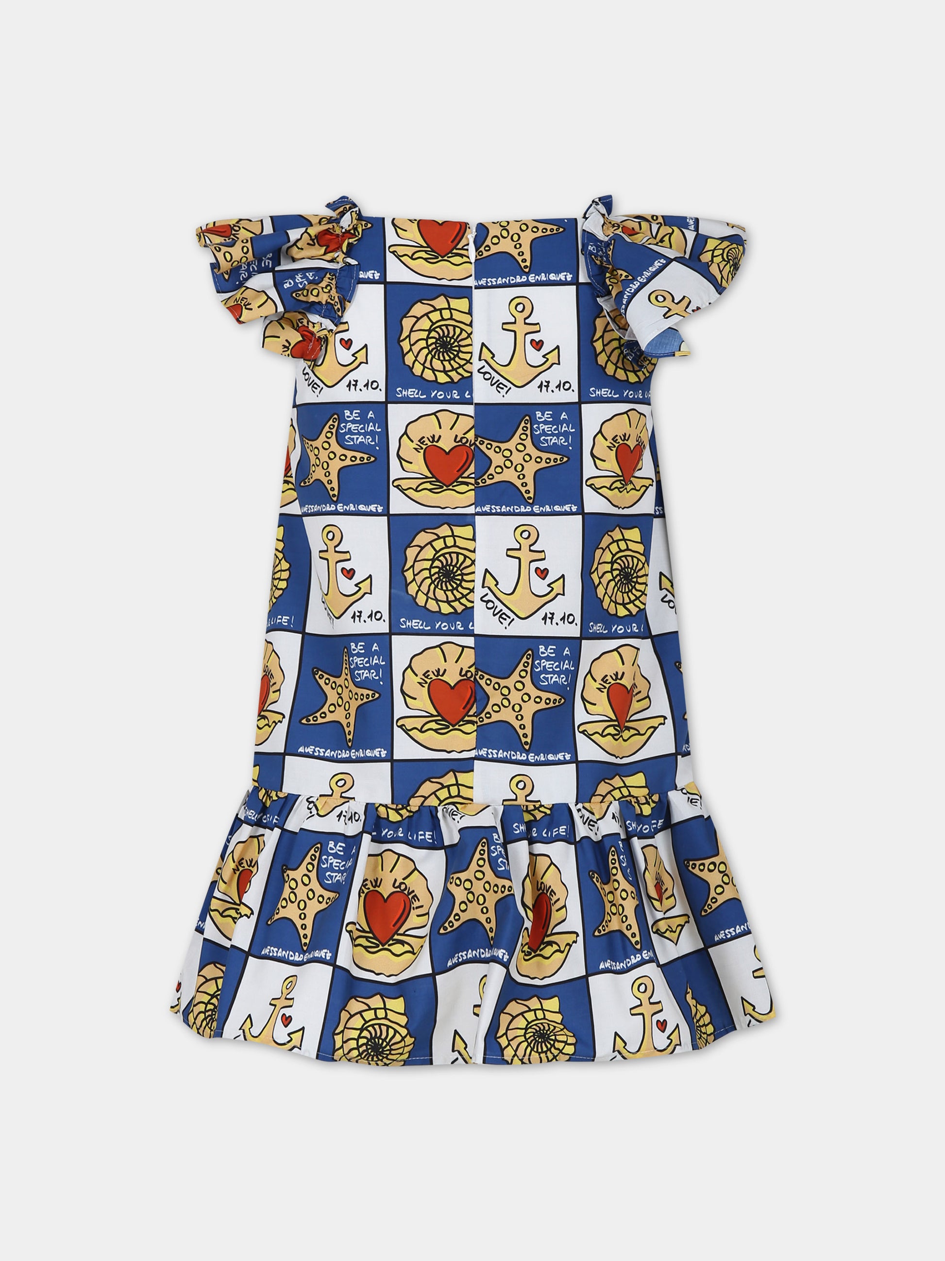 Vestito blu per bambina con stampa pop,Alessandro Enriquez X Barcellino,112105