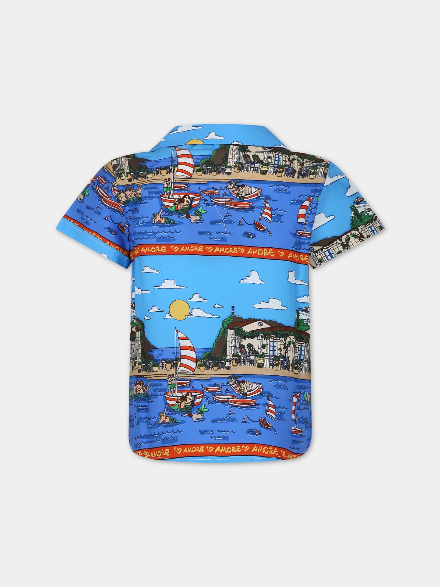 Camicia azzurra per bambini con stampa pop,Alessandro Enriquez X Barcellino,112301