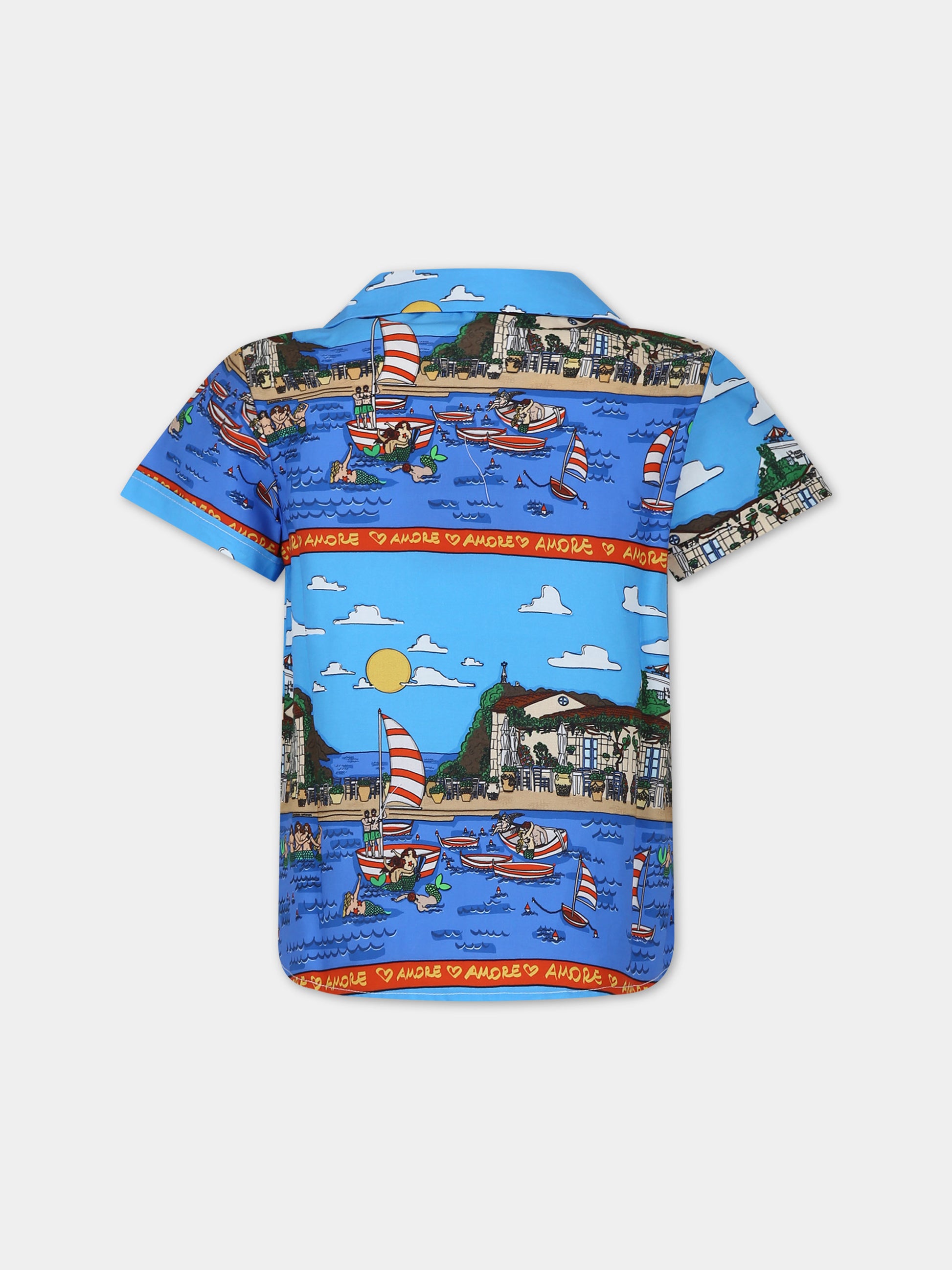 Camicia azzurra per bambini con stampa pop,Alessandro Enriquez X Barcellino,112301