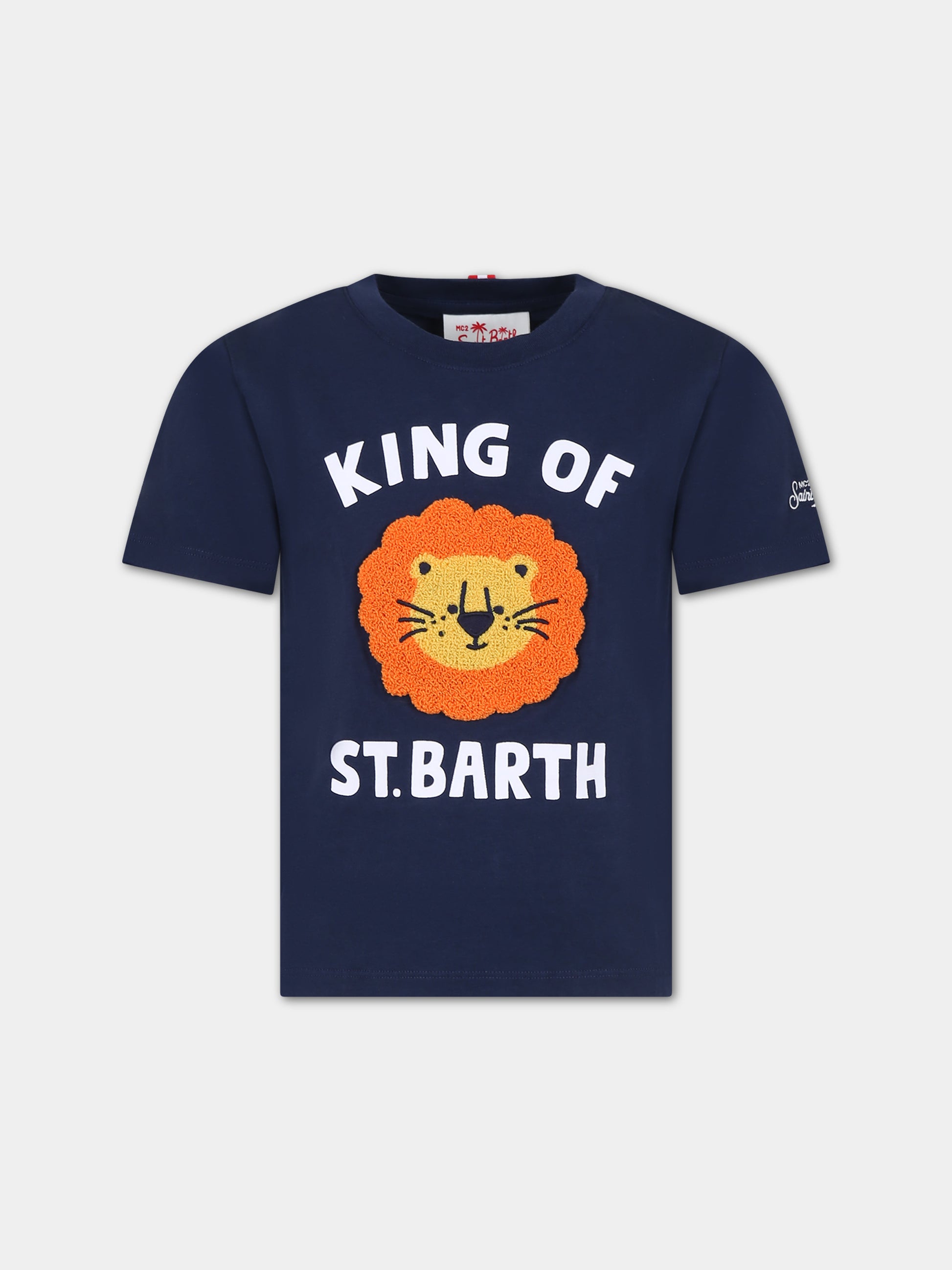 T-shirt blu per bambino con leone e logo,Mc2 Saint Barth,TSH0001 00007F