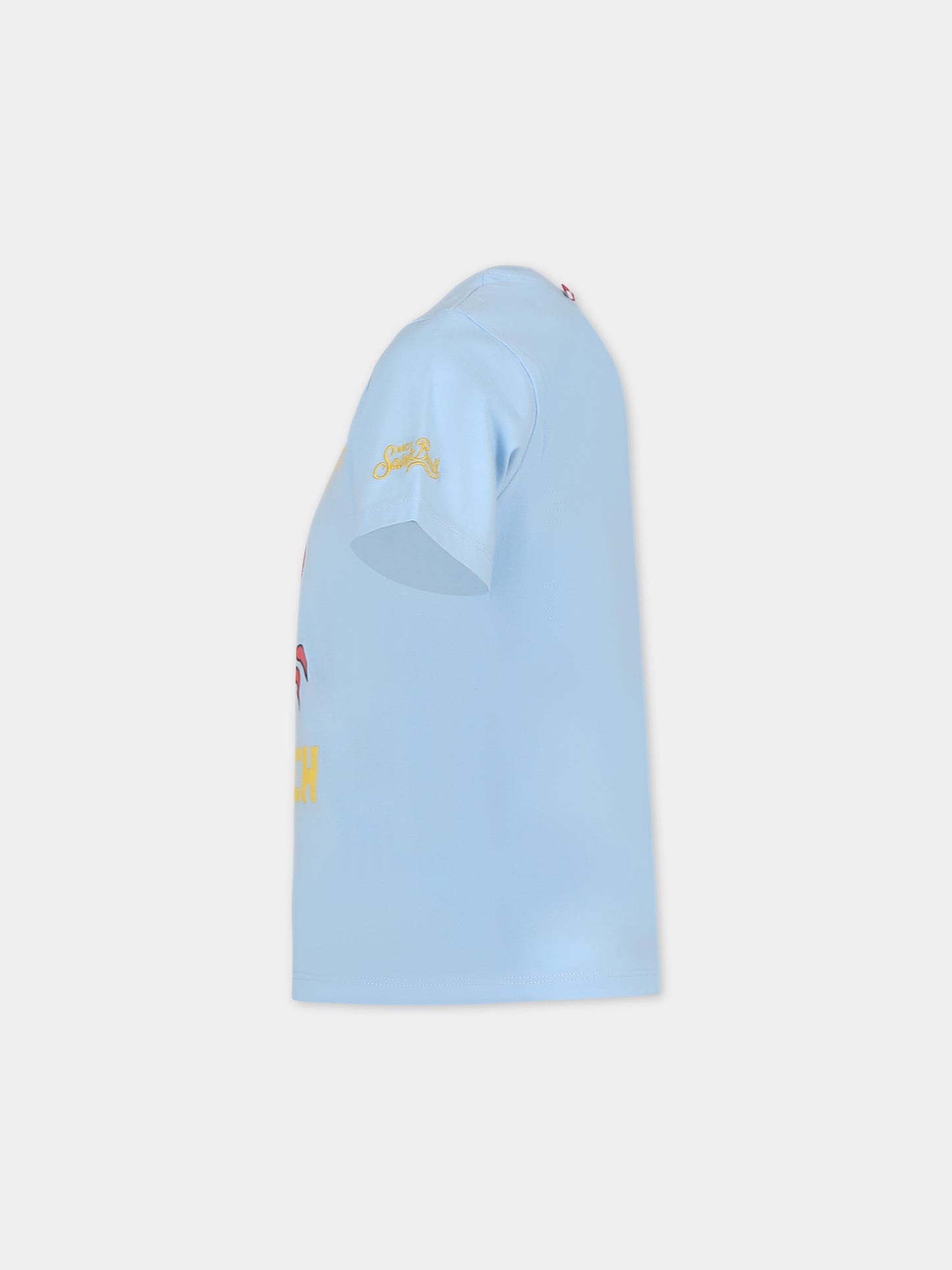 T-shirt celeste per bambino con granchio e scritta,Mc2 Saint Barth,TSH0001 02180F
