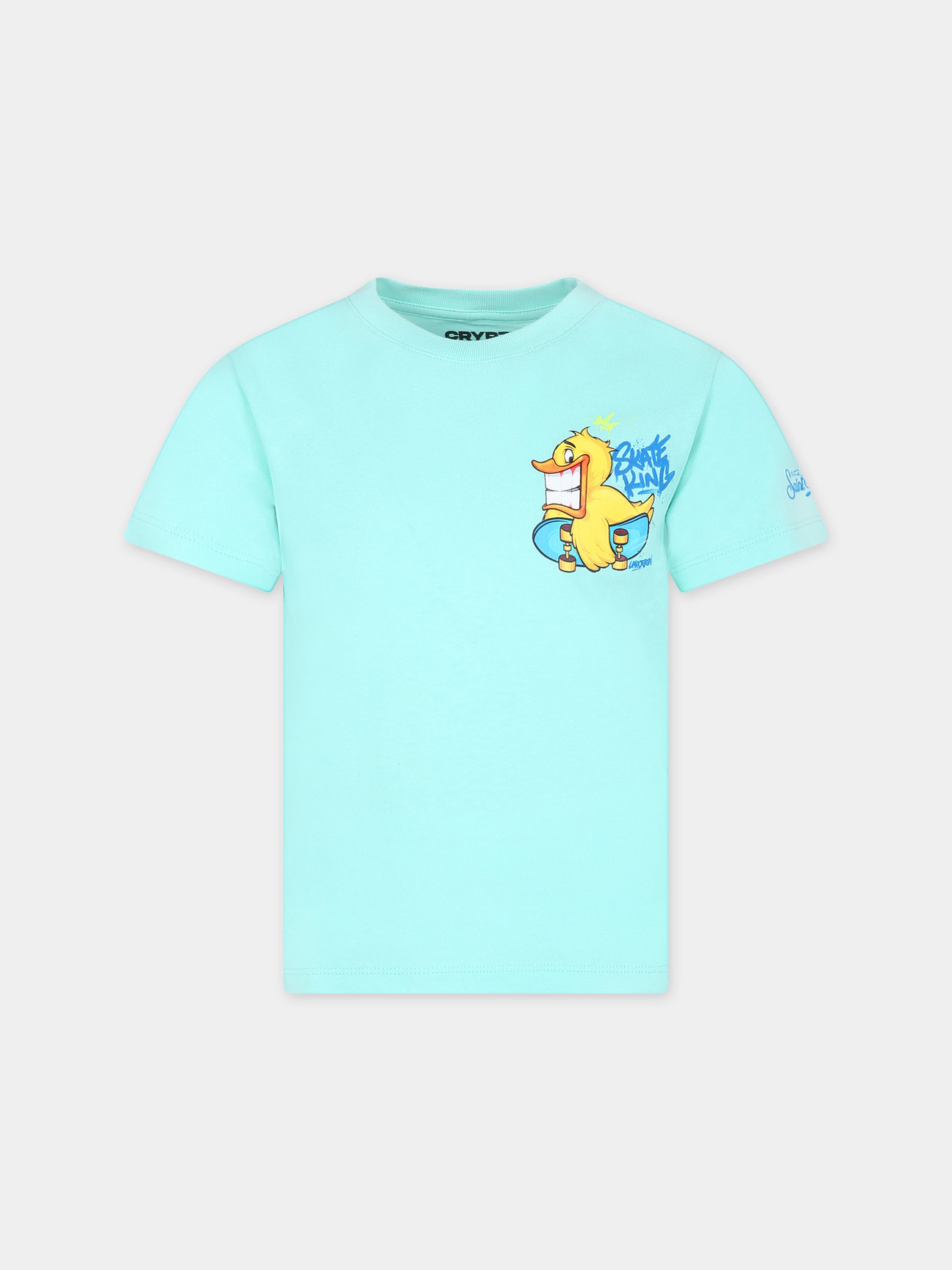 T-shirt verde per bambino con papera e logo,Mc2 Saint Barth,TSH0001 00594F