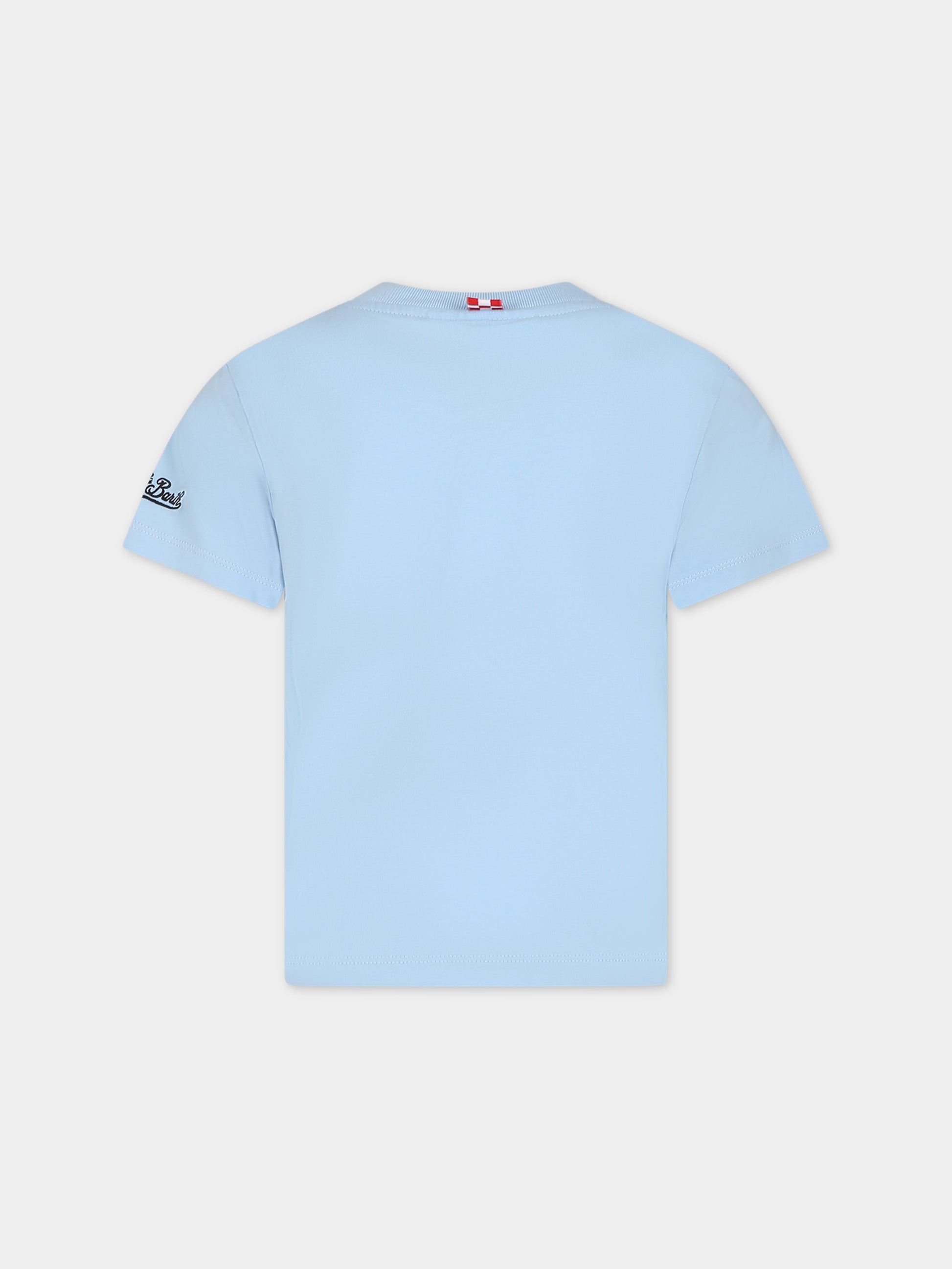 T-shirt celeste per bambino con granchio e logo,Mc2 Saint Barth,TSH0001 00569F