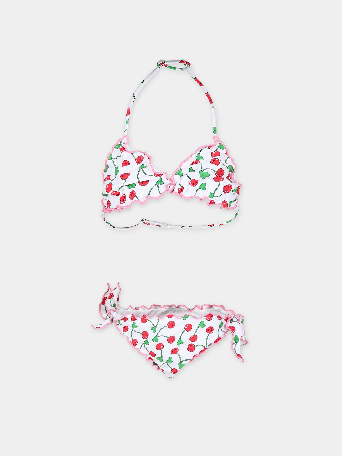 Bikini bianco per bambina con ciliegie e logo,Mc2 Saint Barth,CRIS001 00606F