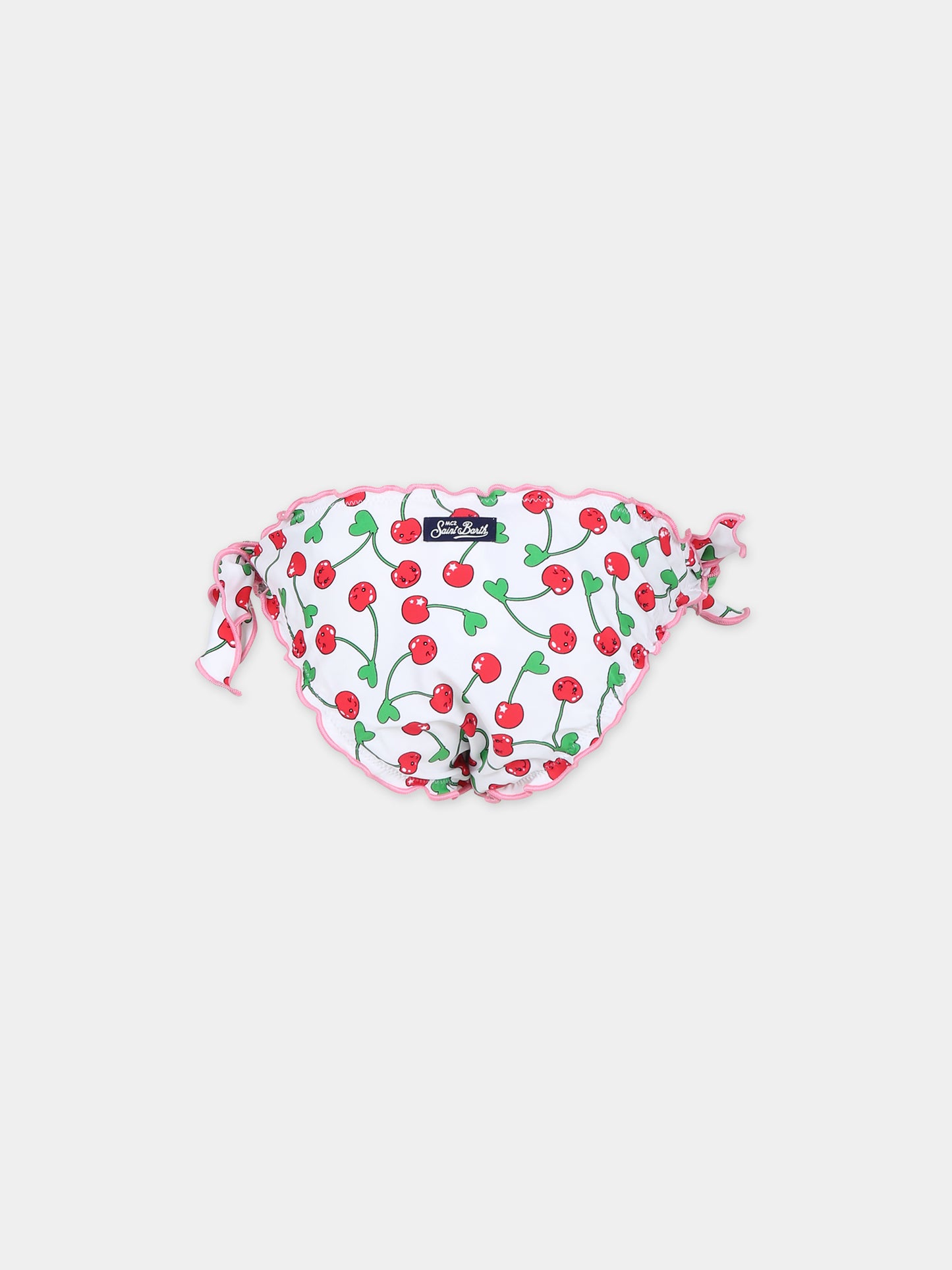 Bikini bianco per bambina con ciliegie e logo,Mc2 Saint Barth,CRIS001 00606F