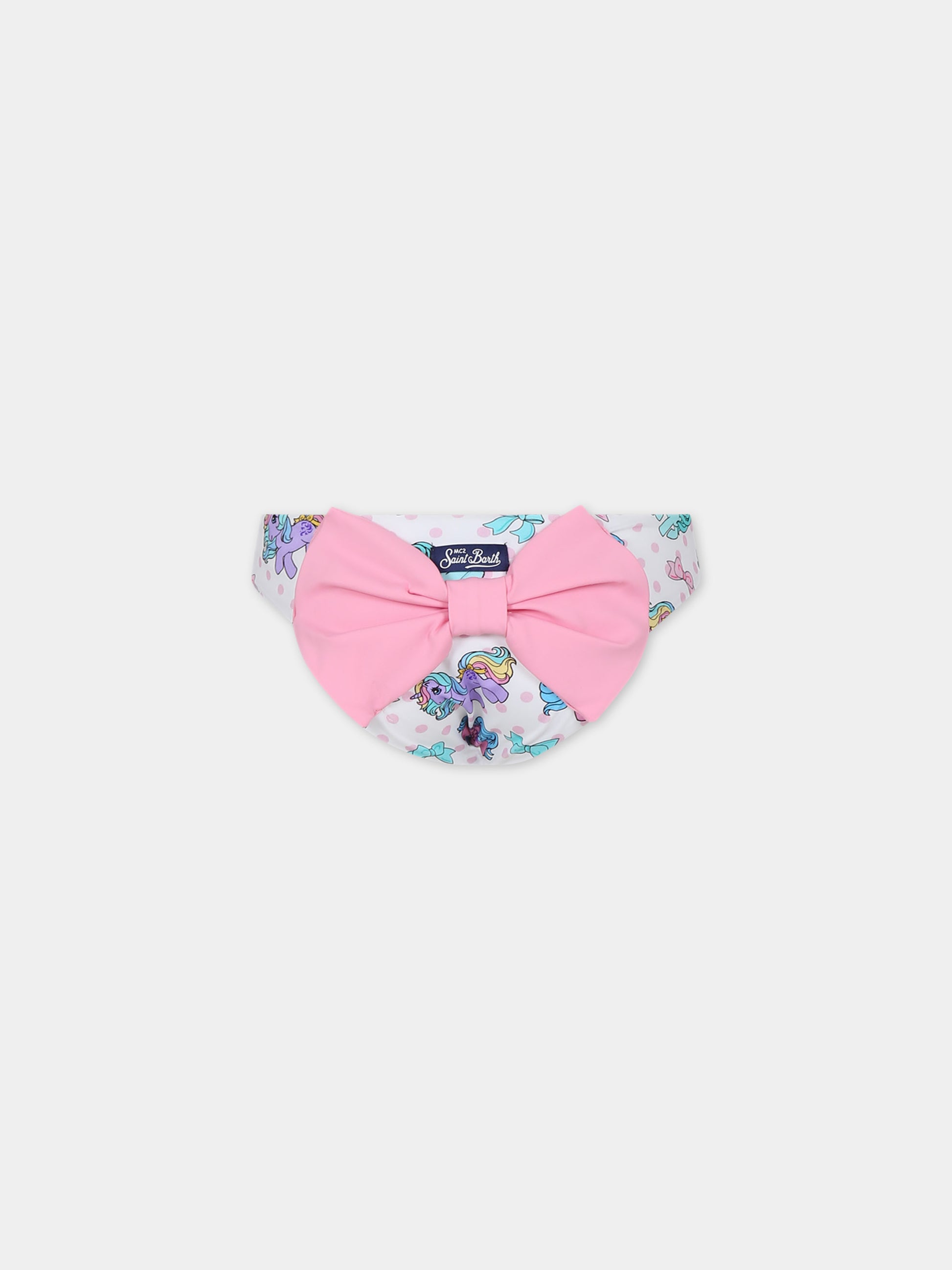 Slip mare bianco per bambina con fiocco e unicorni,Mc2 Saint Barth,MAD0001 03037F