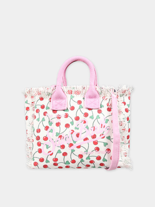 Borsa bianca per bambina con stampa ciliegie e logo,Mc2 Saint Barth,VAMI001 00604F