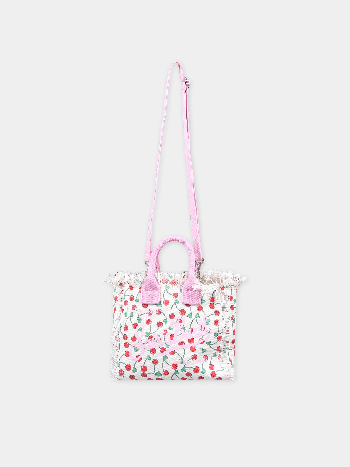 Borsa bianca per bambina con stampa ciliegie e logo,Mc2 Saint Barth,VAMI001 00604F