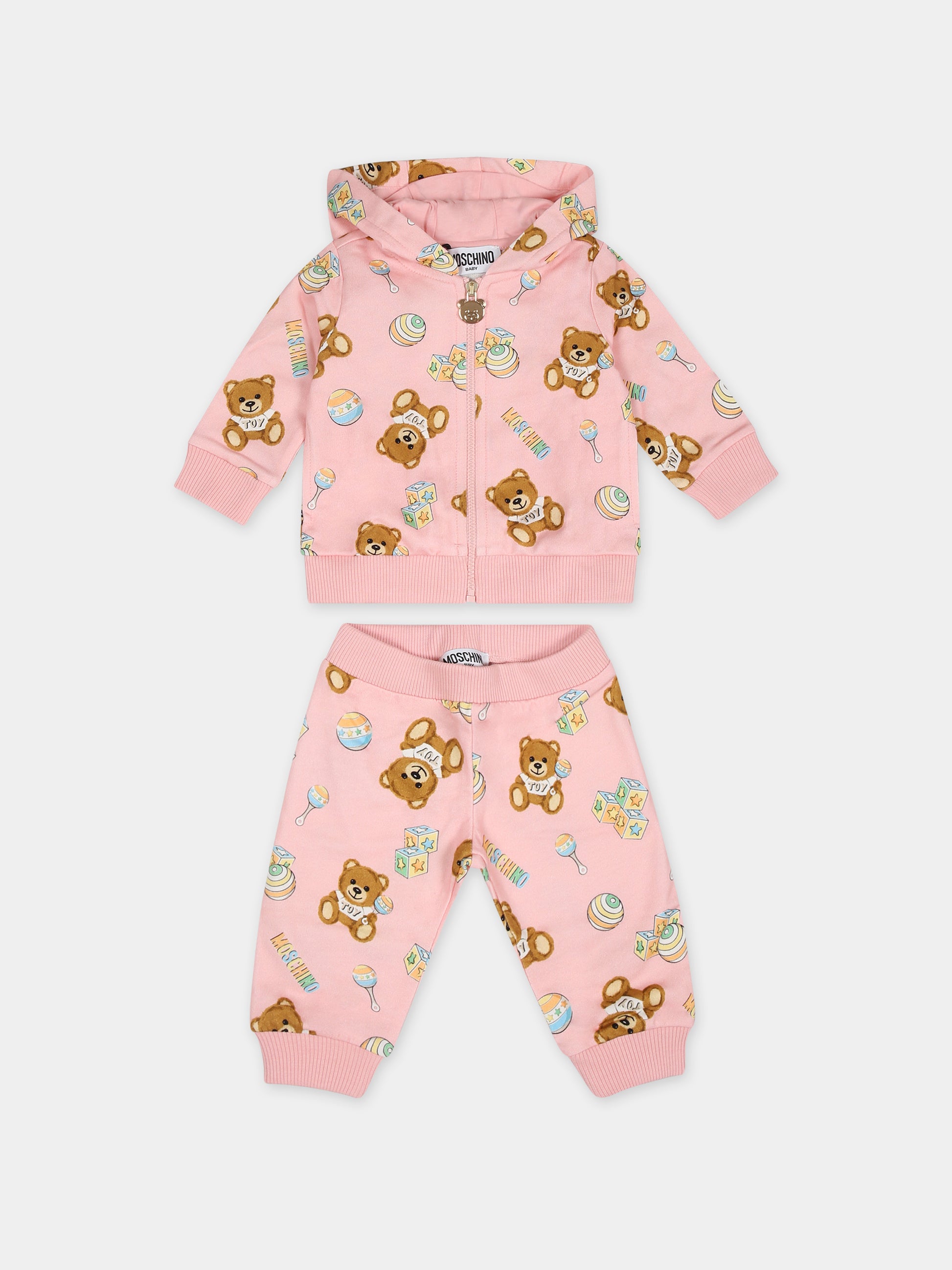 Completo rosa per neonata con Teddy Bear e stampa giochi,Moschino Kids,MUK04B LCB34 84485
