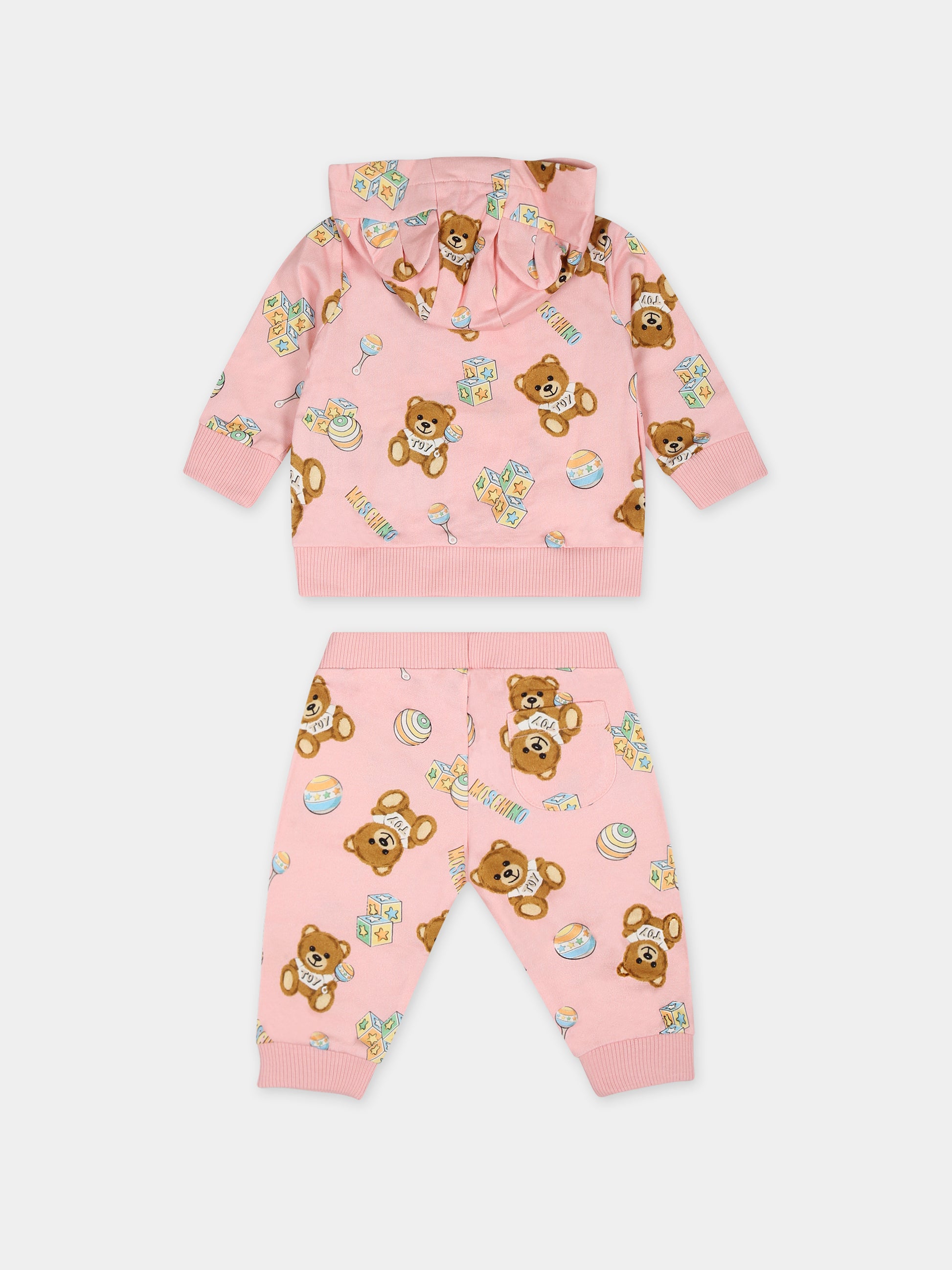 Completo rosa per neonata con Teddy Bear e stampa giochi,Moschino Kids,MUK04B LCB34 84485