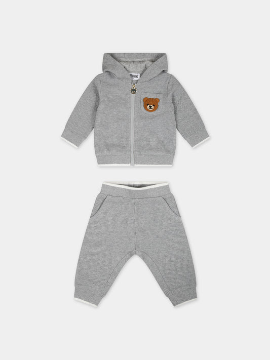 Completo grigio per neonato con Teddy Bear,Moschino Kids,MUK048 LCA57 60926