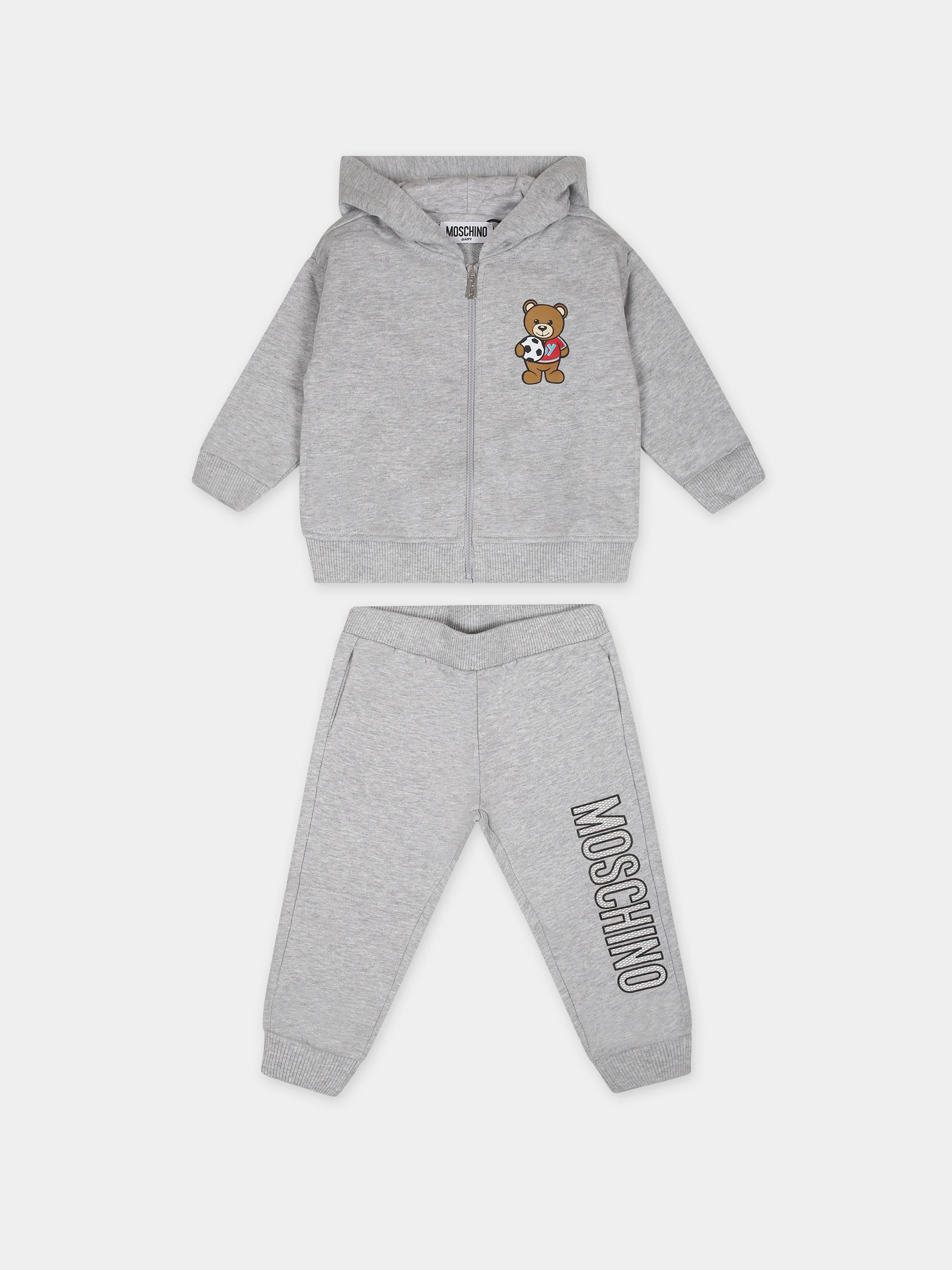 Completo grigio per neonato con Teddy Bear,Moschino Kids,MUK04A LCA53 60926