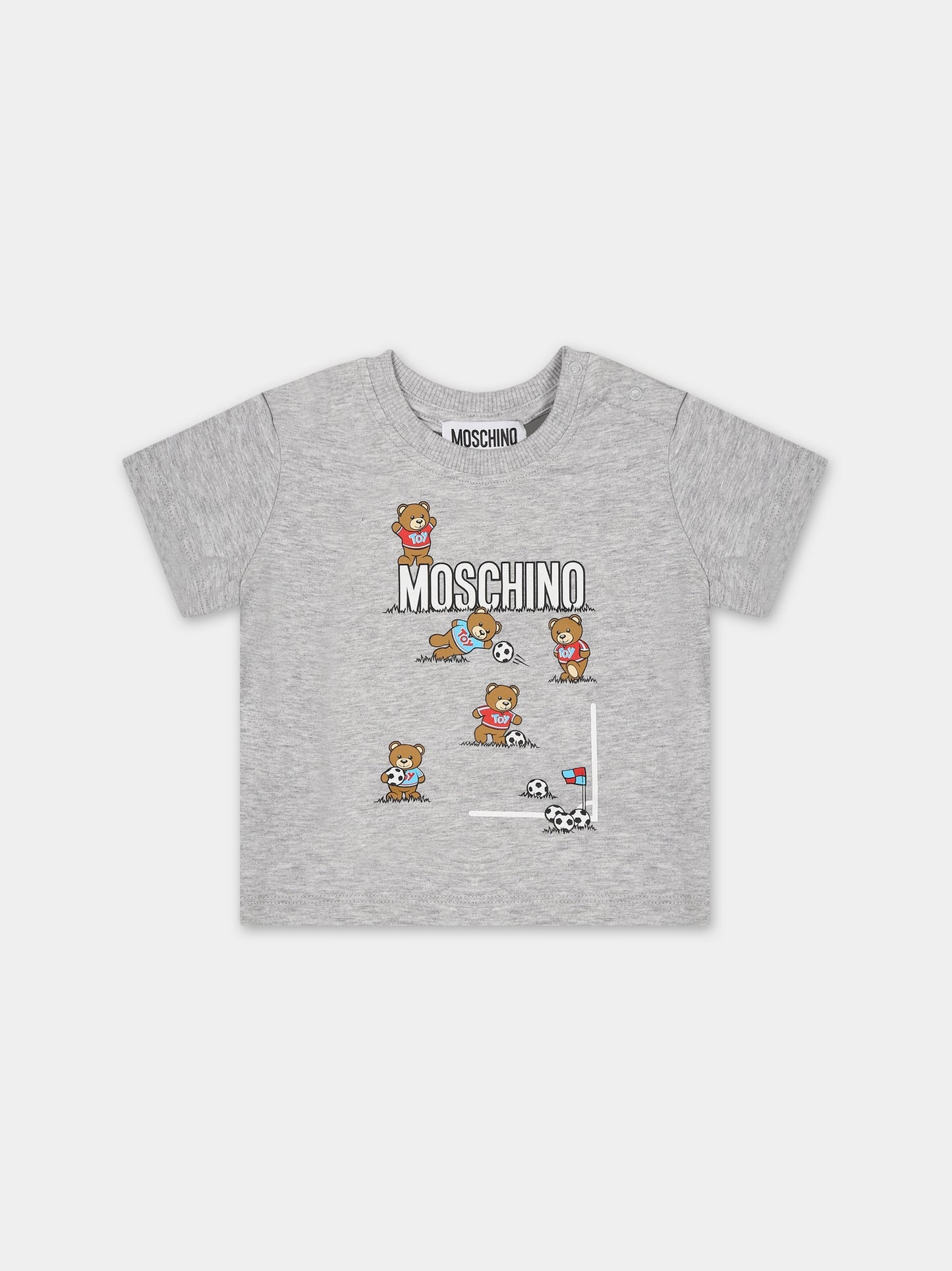 T-shirt grigia per neonato con Teddy bear,Moschino Kids,MNM031 LBA10 60926