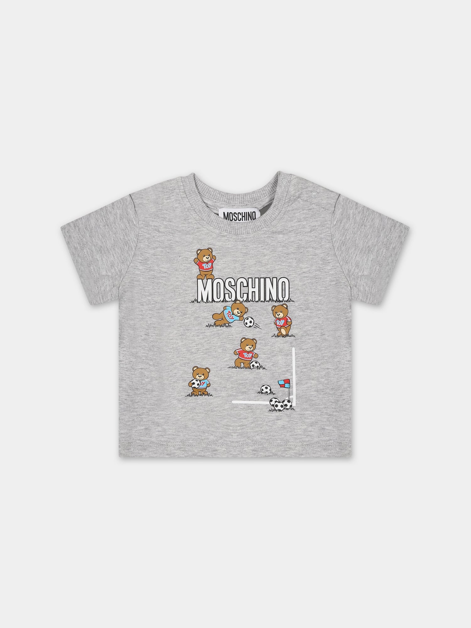 T-shirt grigia per neonato con Teddy bear,Moschino Kids,MNM031 LBA10 60926