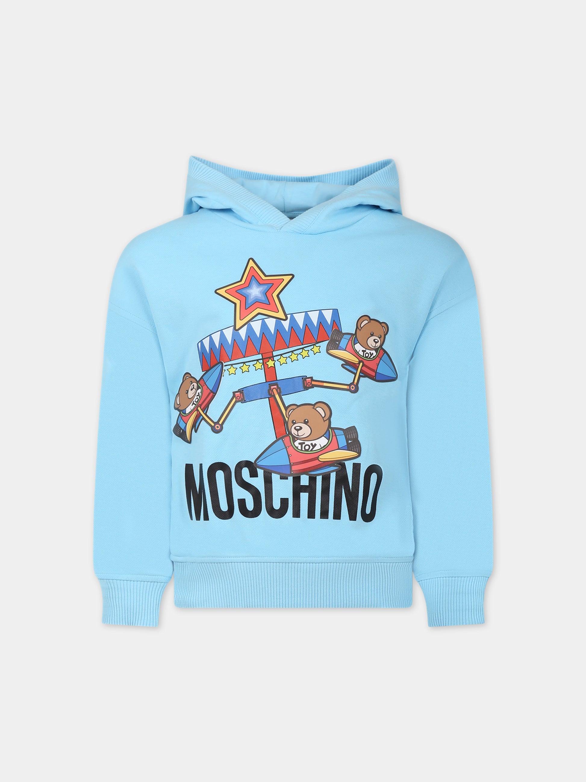 Felpa celeste per bambino con Teddy Bears,Moschino Kids,HUF07B LCA34 41020