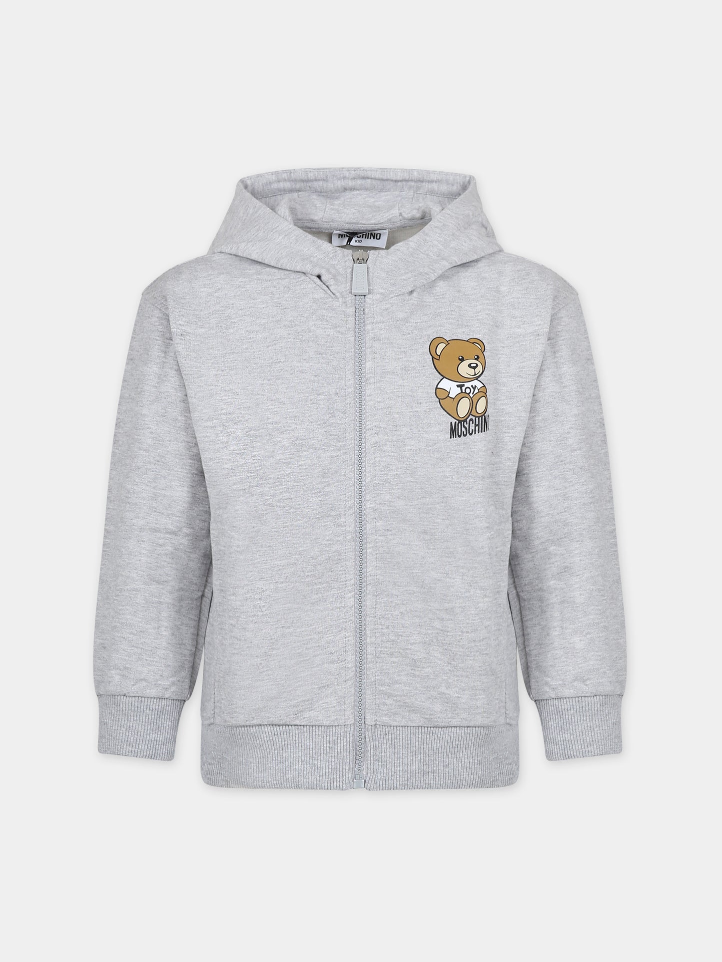 Felpa grigia per bambini con Teddy Bear e logo,Moschino Kids,HUF07F LCA19 60926