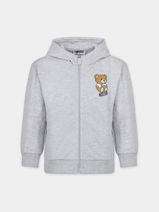 Felpa grigia per bambini con Teddy Bear e logo,Moschino Kids,HUF07F LCA19 60926