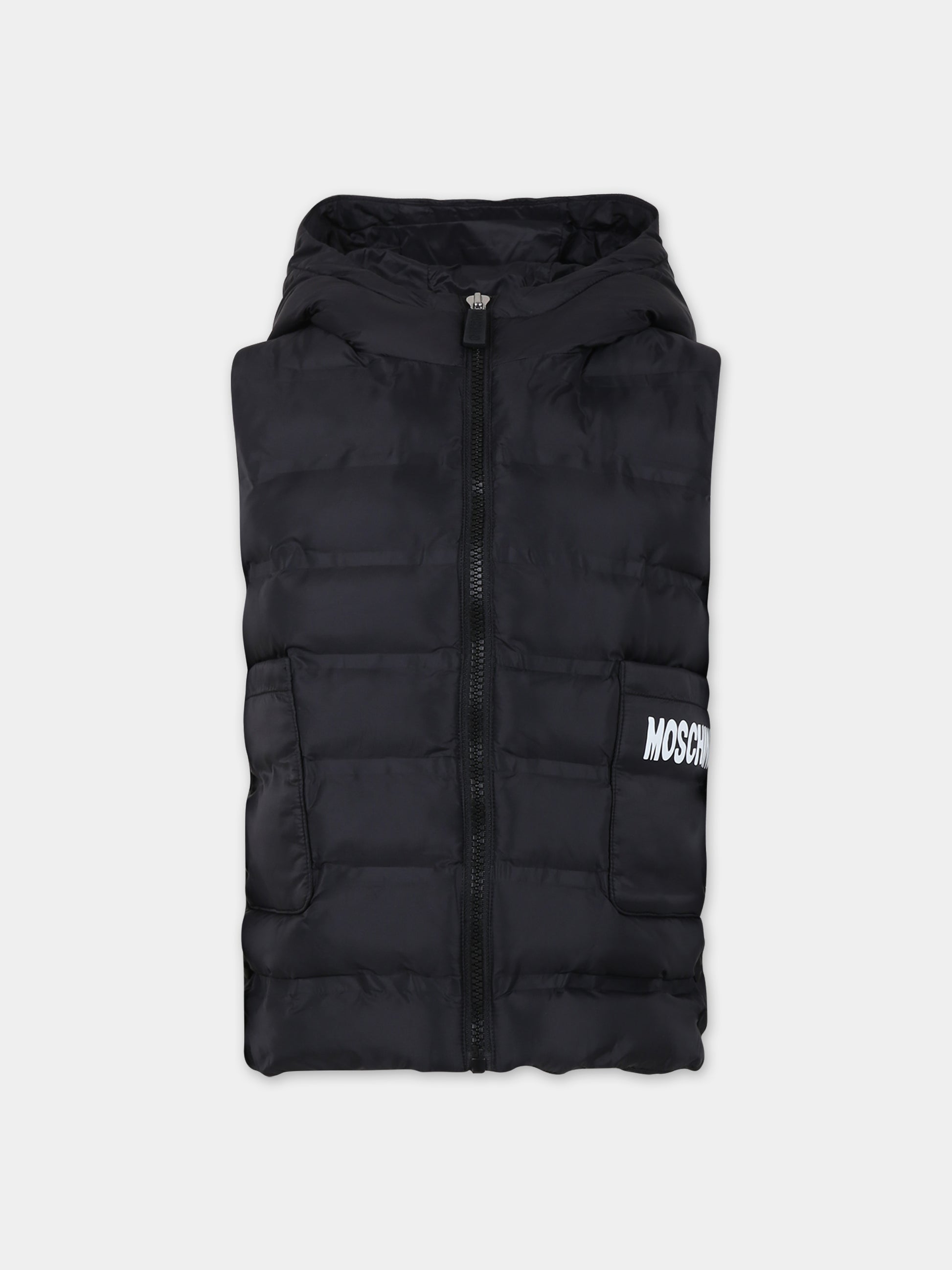 Gilet nero per bambino con Teddy Bear e logo,Moschino Kids,HUS03U L3A69 60100