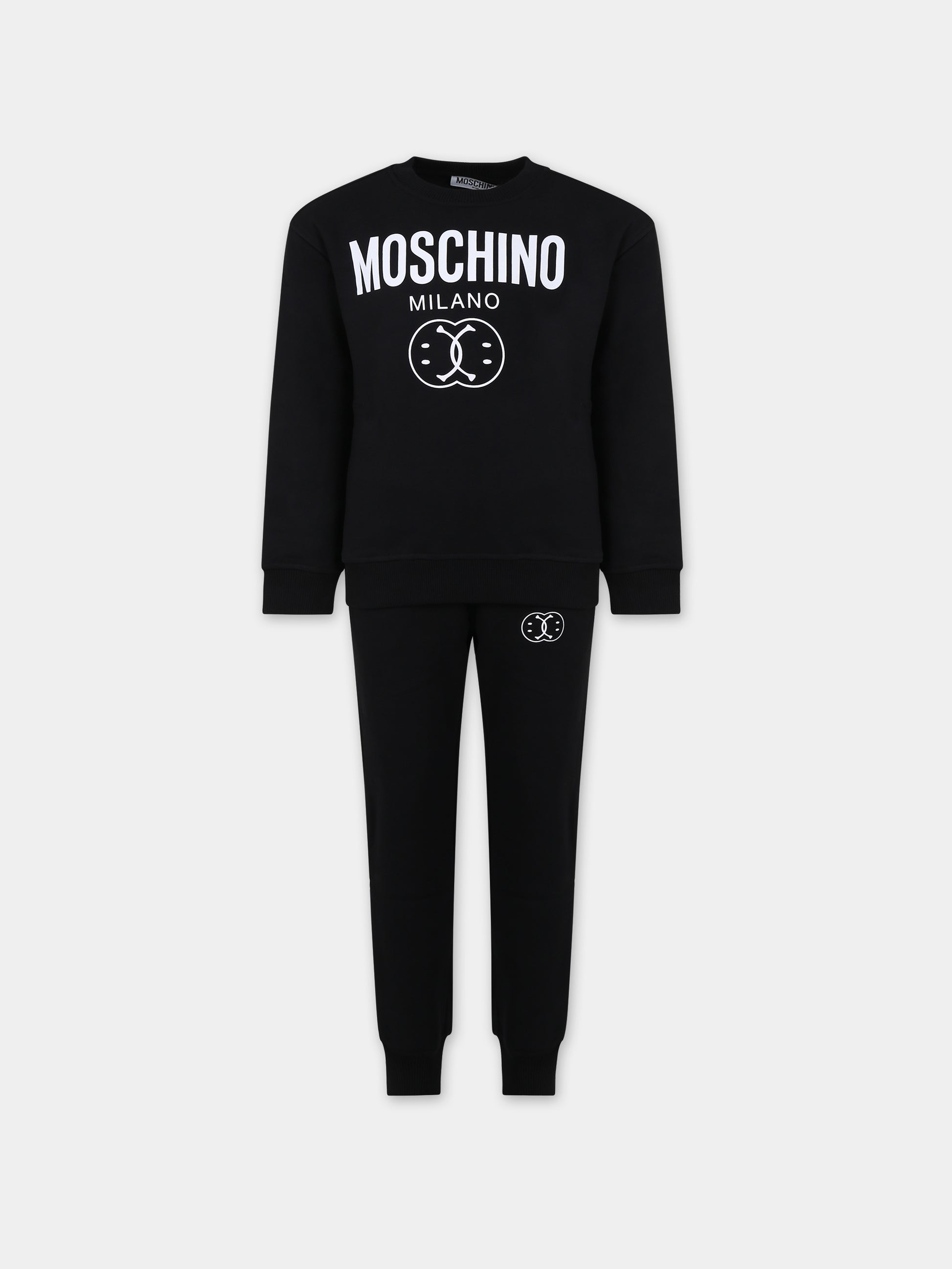 Completo nero per bambino con logo e smile,Moschino Kids,HUK03C LCA32 60100