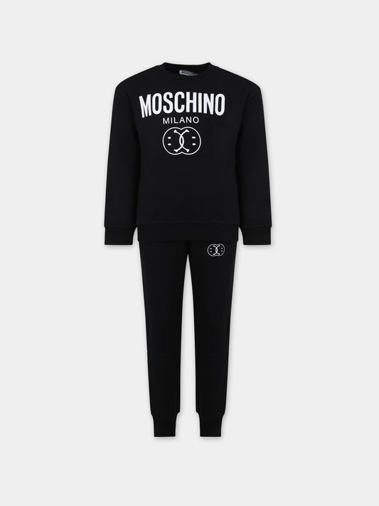 Completo nero per bambino con logo e smile,Moschino Kids,HUK03C LCA32 60100