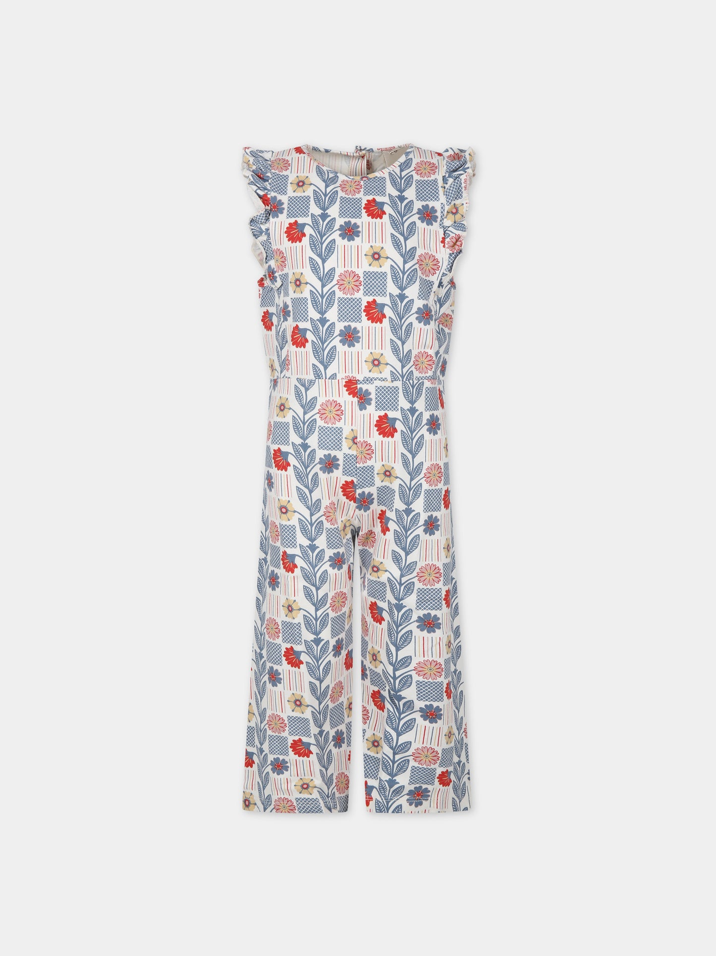 Jumpsuit bianca per bambina con stampa fiori,Coco Au Lait,16COCO S017