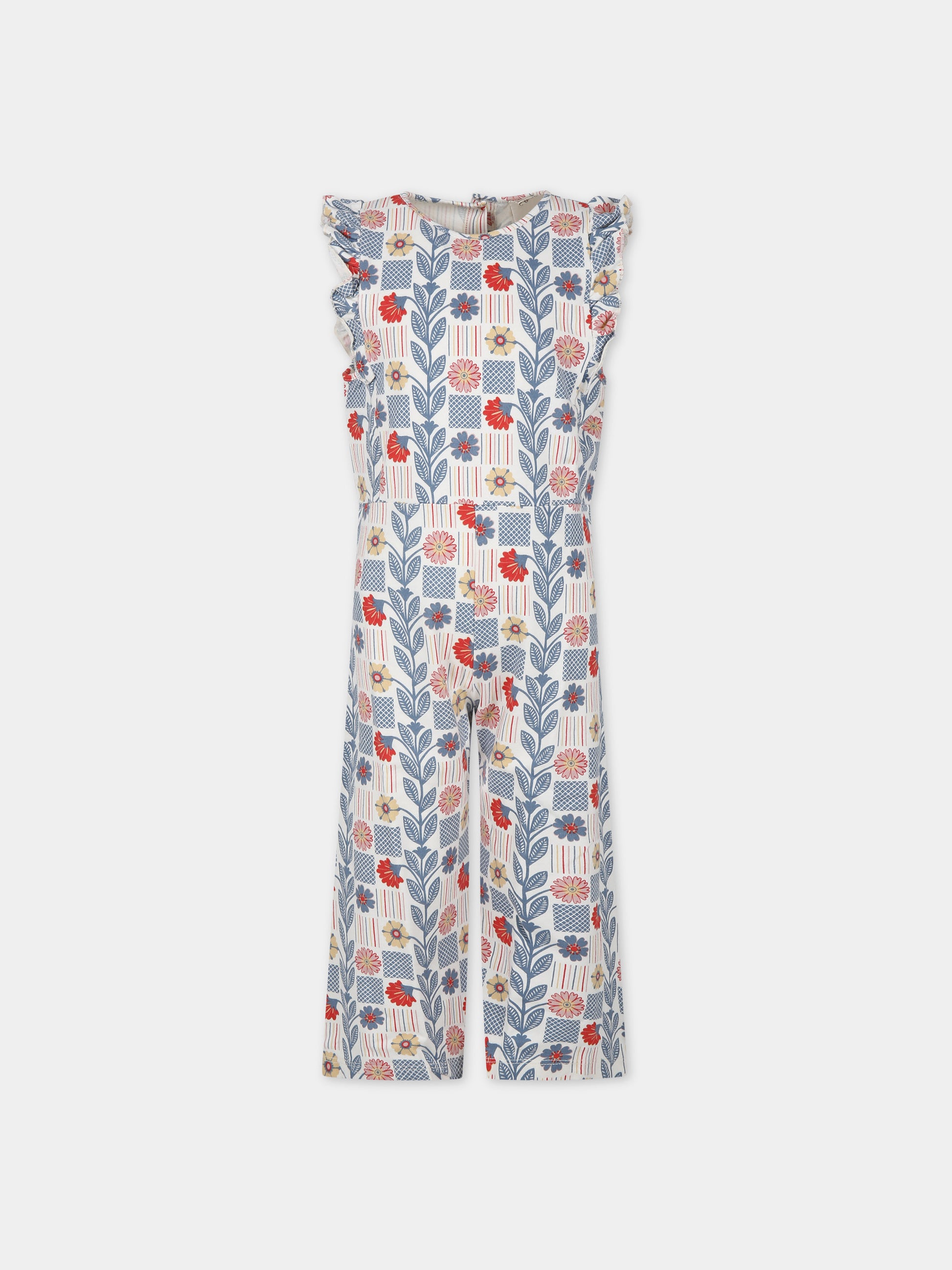 Jumpsuit bianca per bambina con stampa fiori,Coco Au Lait,16COCO S017
