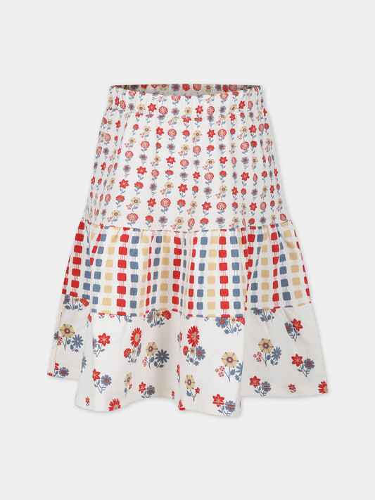 Vestito avorio per bambina con stampa fiori e motivo geometrico,Coco Au Lait,16COCO S047