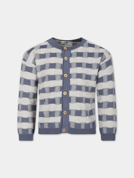Cardigan celeste per bambina con motivo a scacchi,Coco Au Lait,16COCO S111