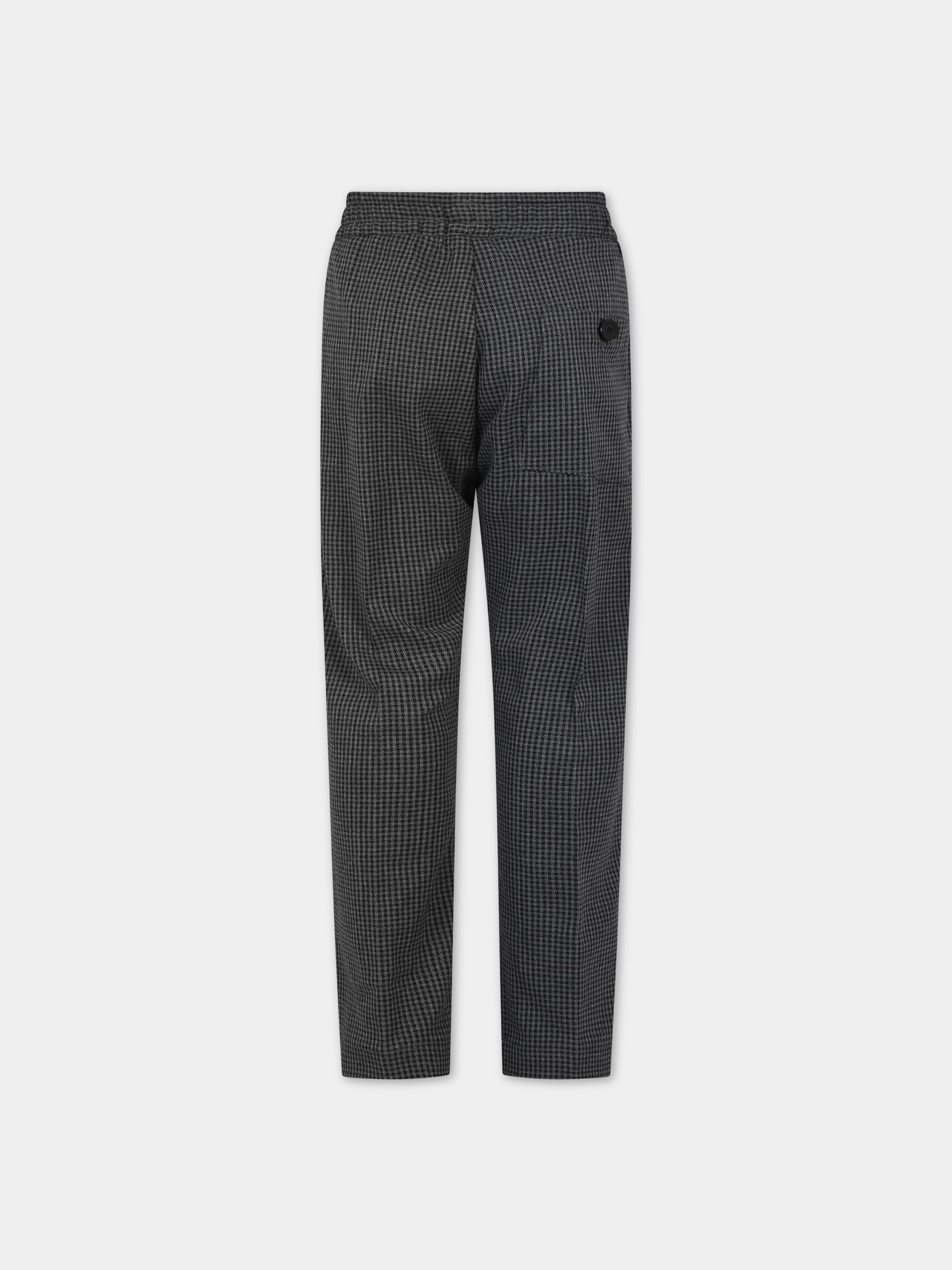 Pantaloni neri per bambini con micro fantasia a quadri,Paolo Pecora,PP3151 NERO