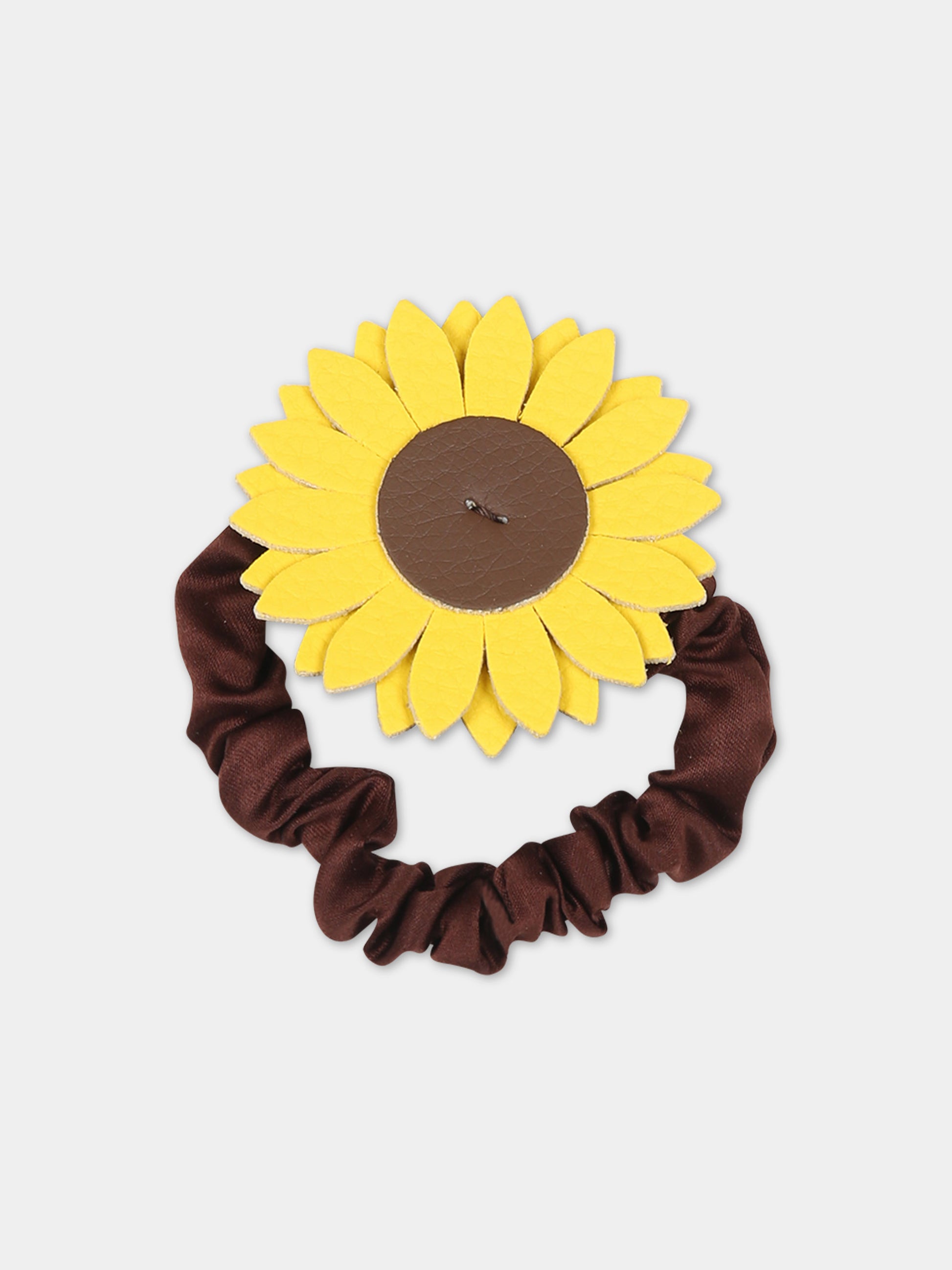 Elastico marrone per bambina con girasole,Illy Trilly,FLOWER SUNFLOWER SCRUNCHY