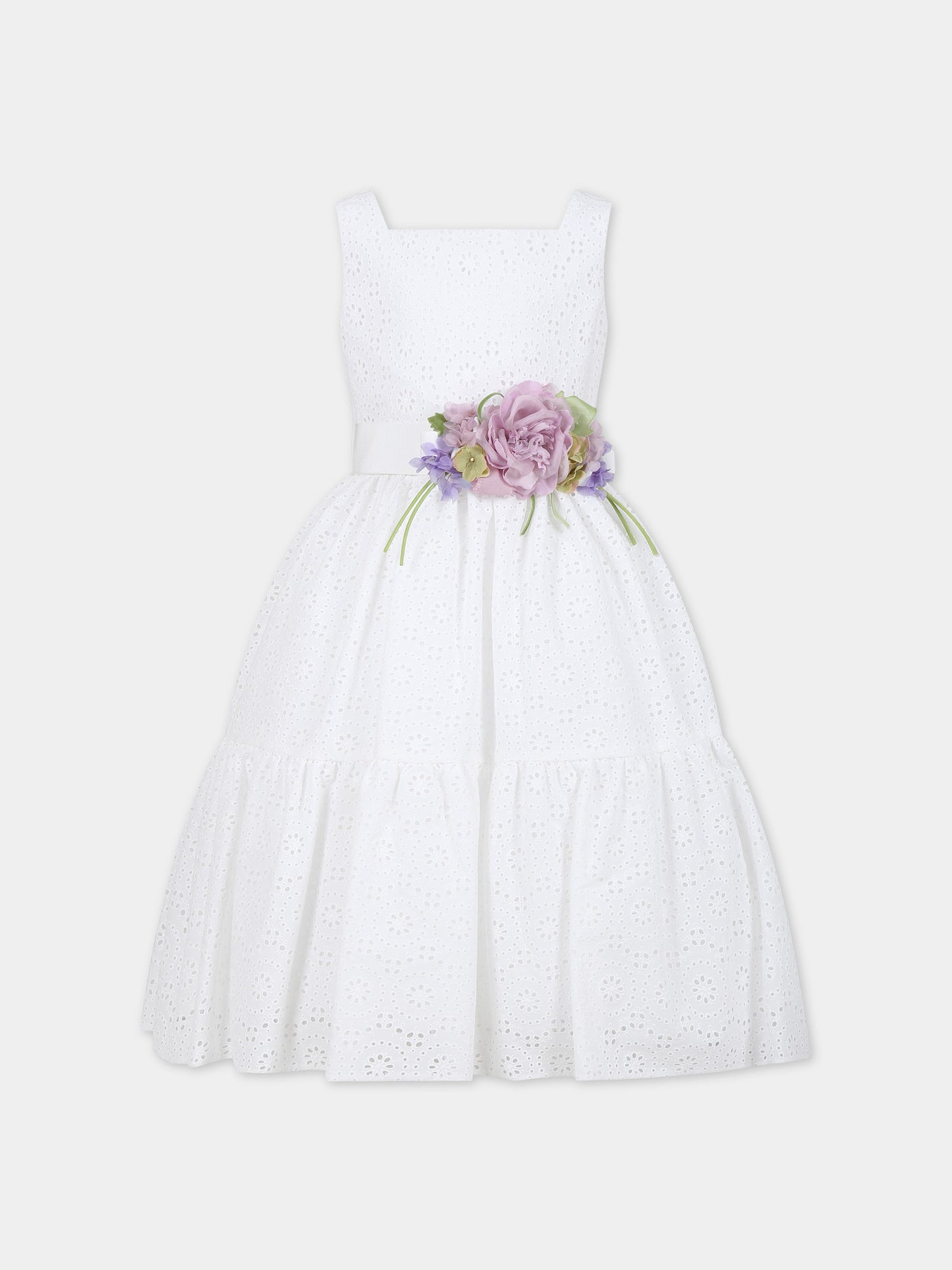 Vestito bianco per bambina con cintura e fiori,Raffaella,GRACE ABITO 2