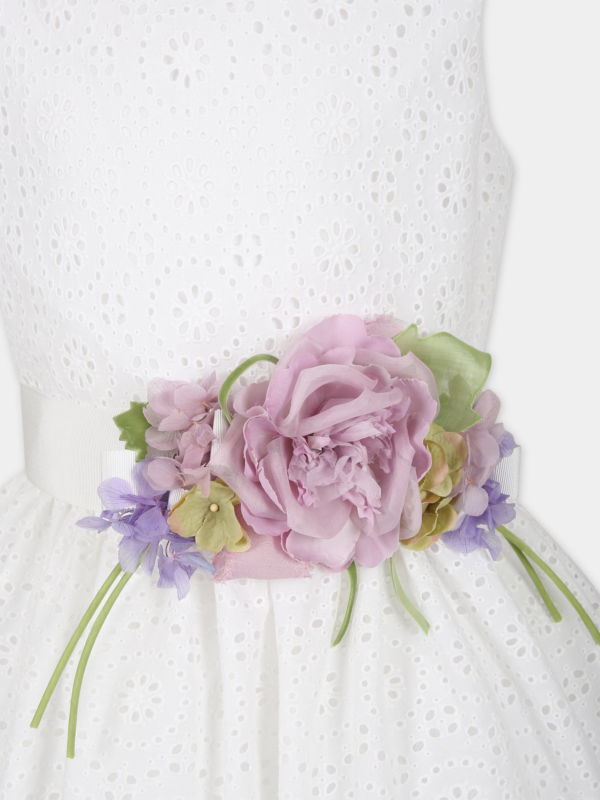 Vestito bianco per bambina con cintura e fiori,Raffaella,GRACE ABITO 2