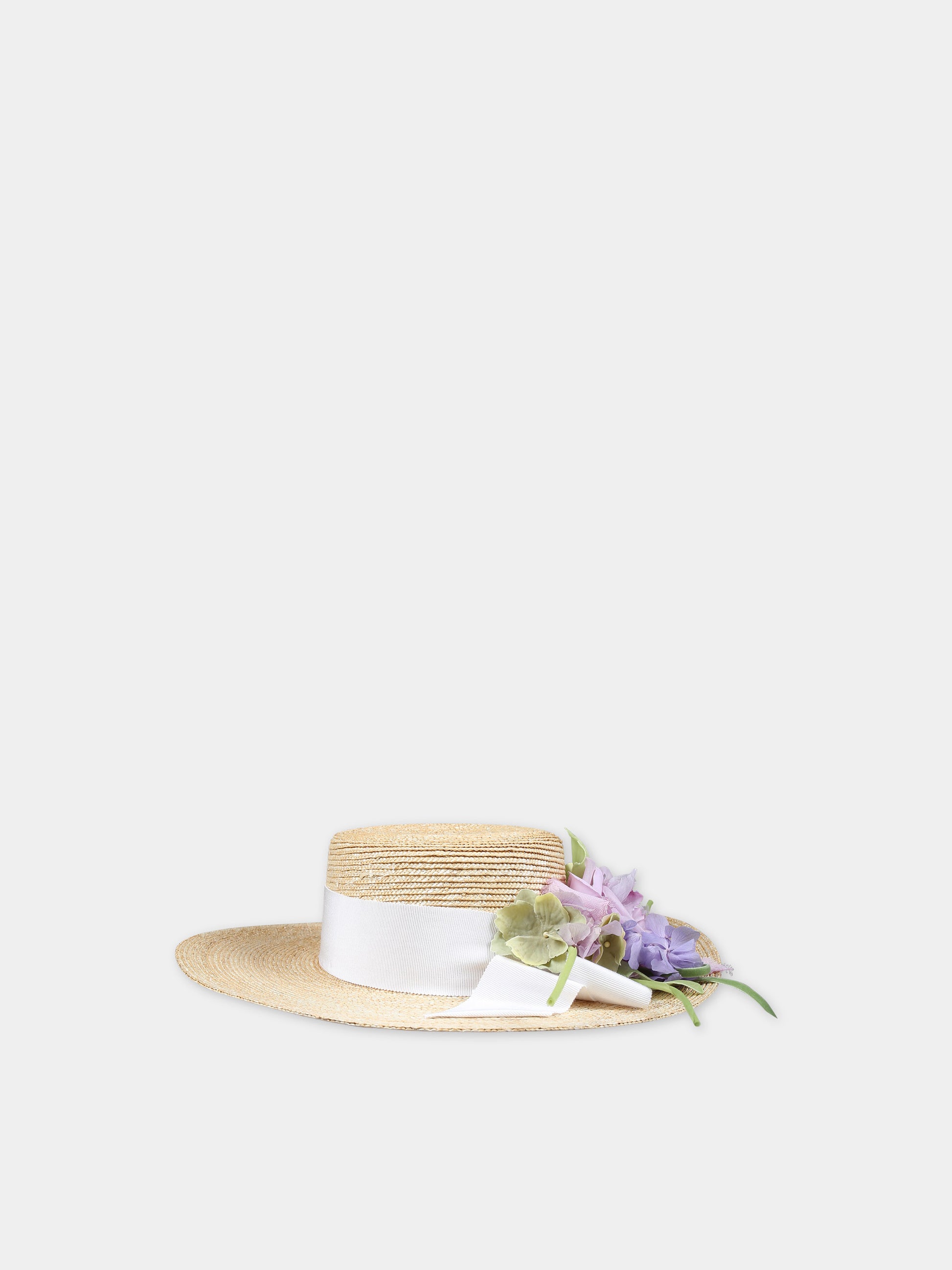 Cappello beige per bambina con fiori,Raffaella,GRACE PAGLIETTA