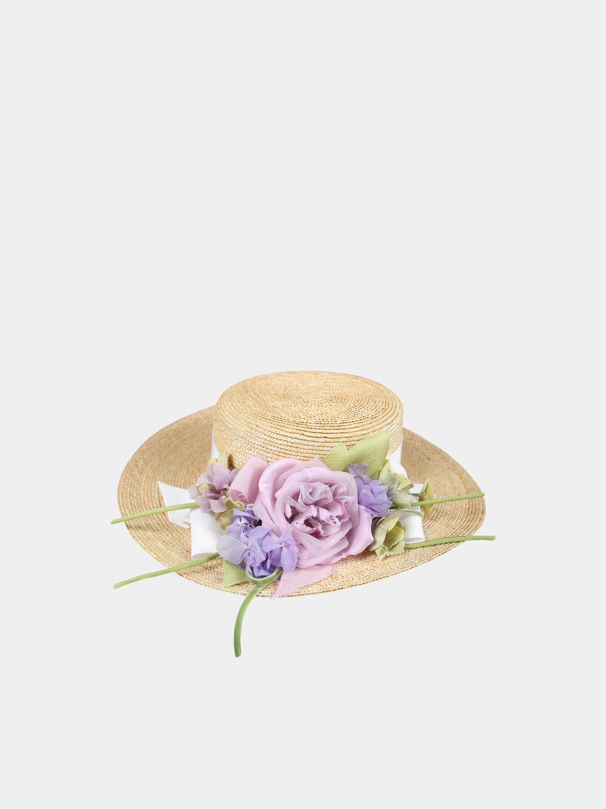 Cappello beige per bambina con fiori,Raffaella,GRACE PAGLIETTA