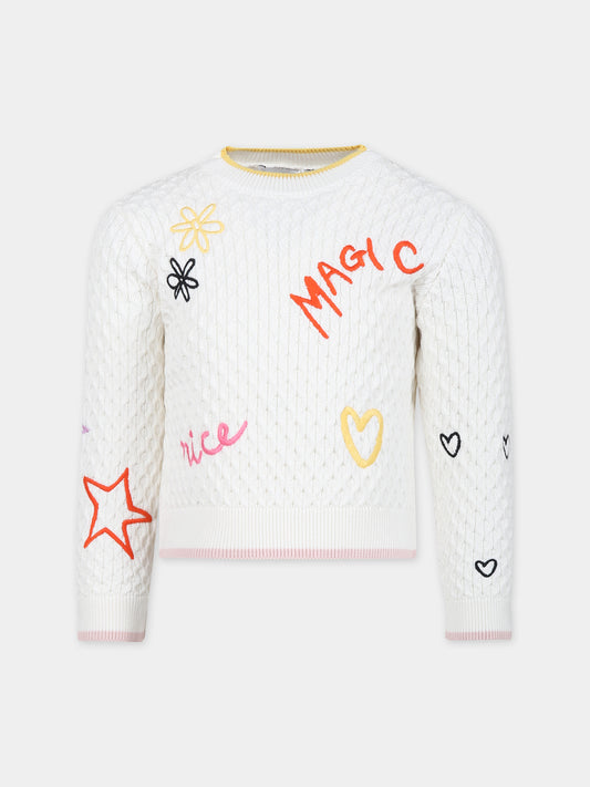 Maglione avorio per bambina con ricami,Stella Mccartney Kids,TT9A40 Z1528 101