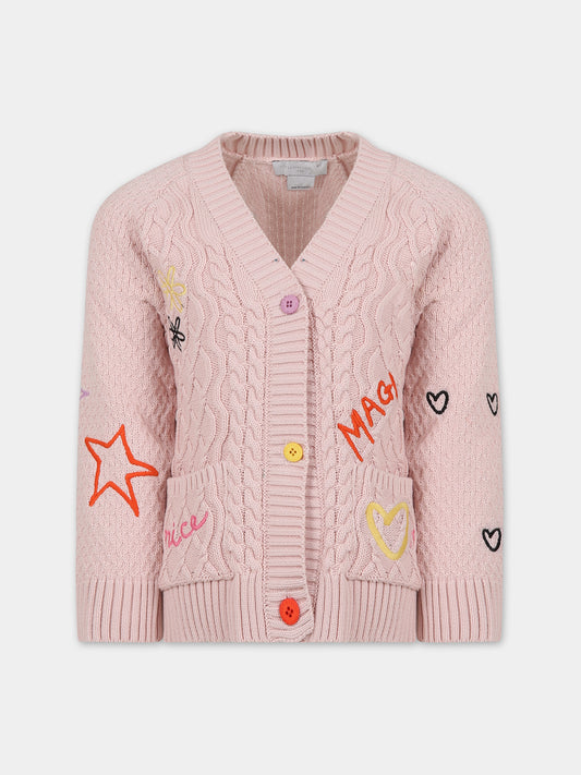 Cardigan rosa per bambina con ricami,Stella Mccartney Kids,TT9A50 Z1528 505