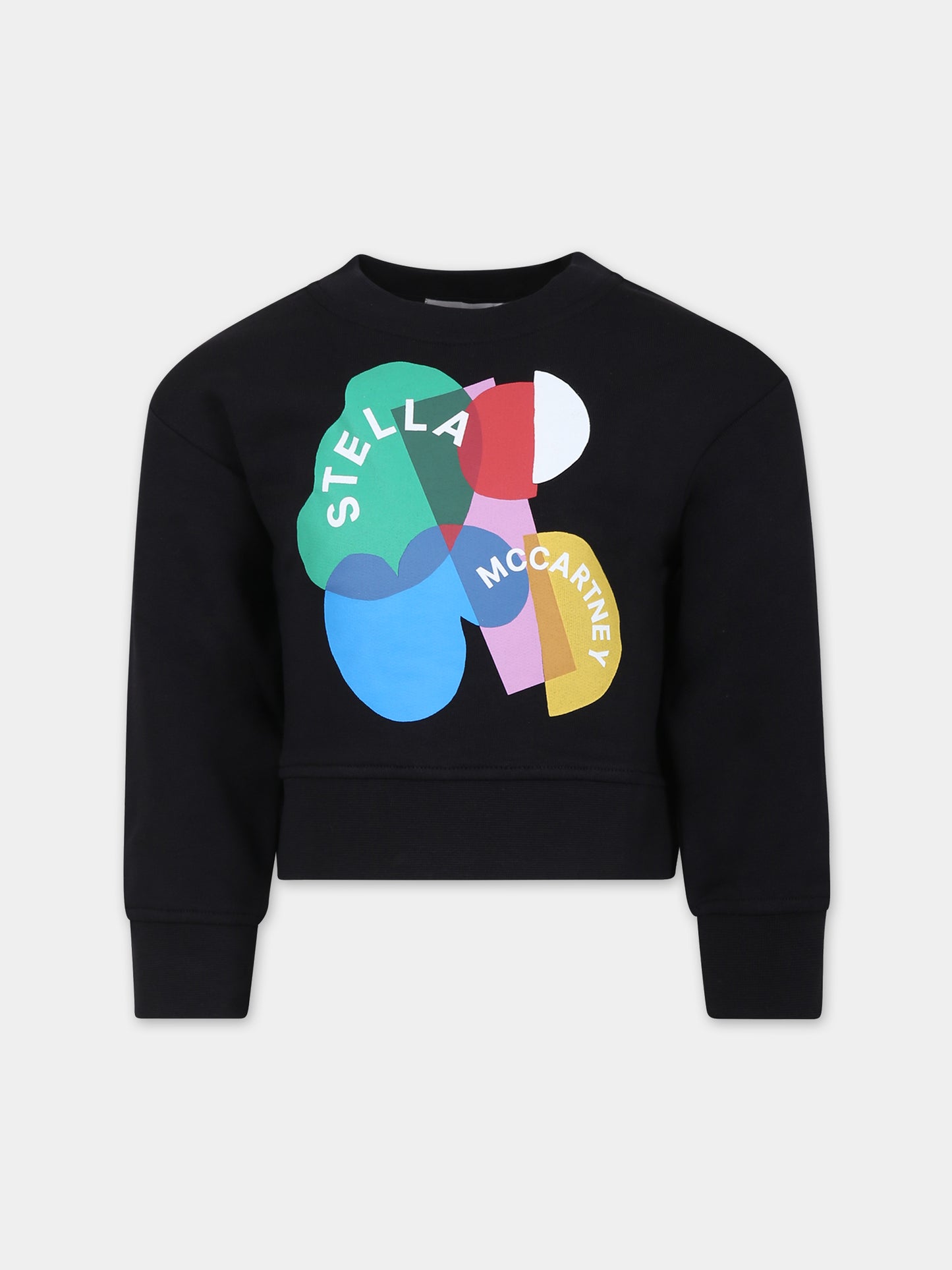 Felpa nera per bambina con stampa e logo,Stella Mccartney Kids,TT4C50 Z0453 930