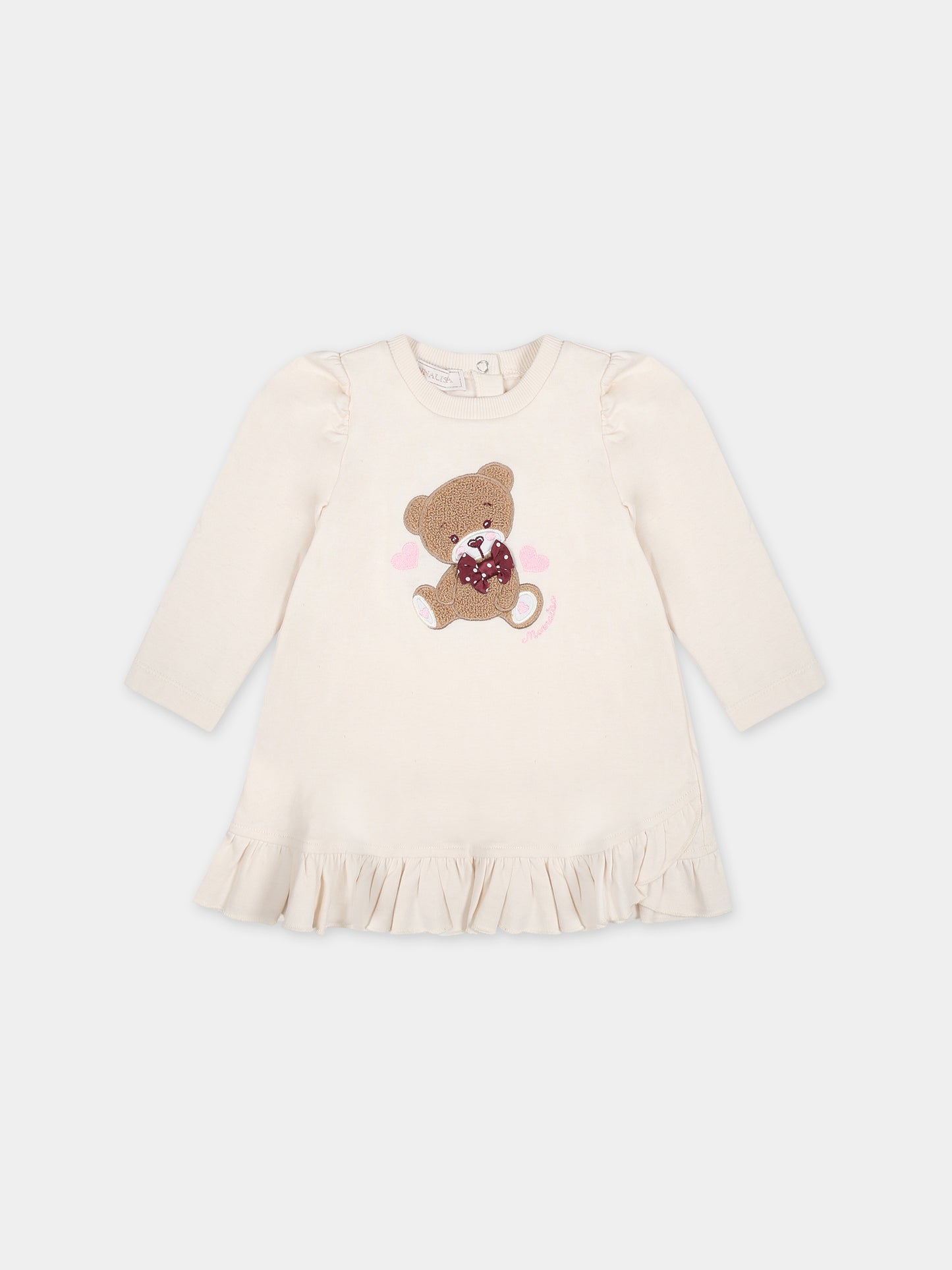 Vestito beige per neonata con orso,Monnalisa,39B904 2010 0029