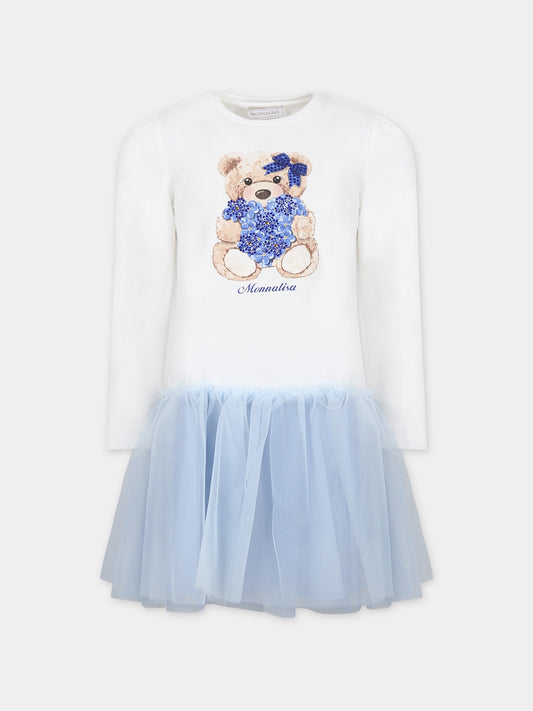 Vestito avorio per bambina con orso,Monnalisa,11B917 2201 0152