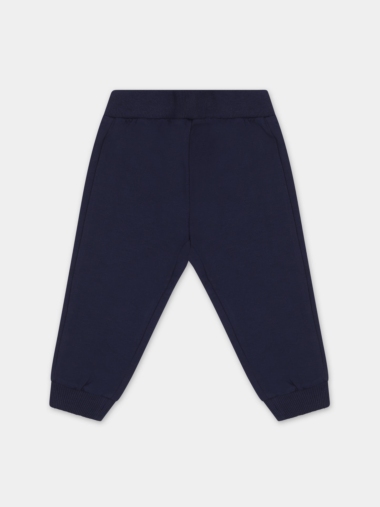 Pantaloni blu per neonata con logo,Moschino Kids,MNP04O LDA26 40016