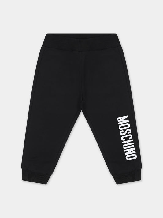 Pantaloni neri per neonata con logo,Moschino Kids,MNP04O LDA26 60100